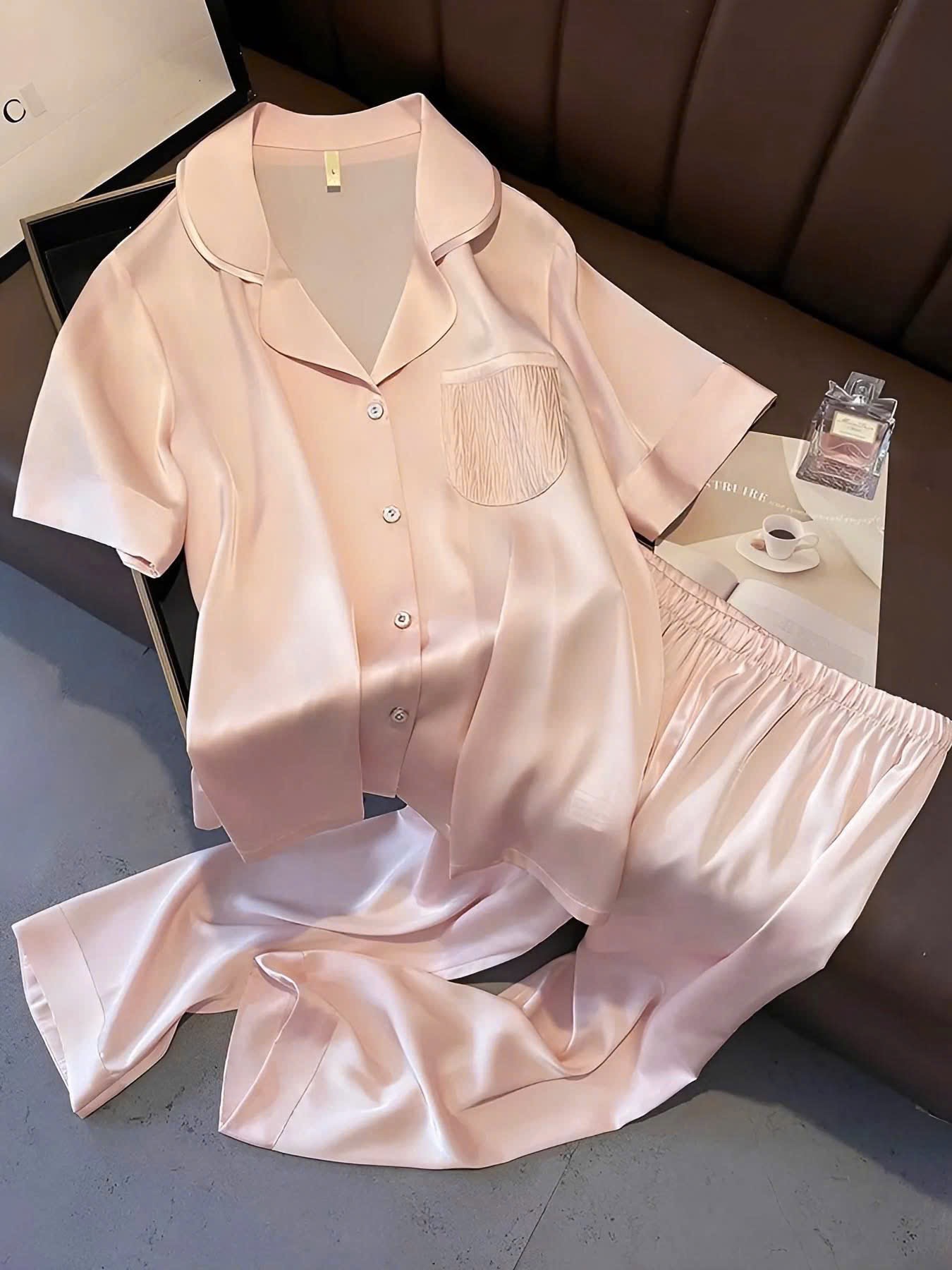 S292 - BỘ PYJAMA NỮ ÁO CỘC TÚI VÂN QUẦN DÀI