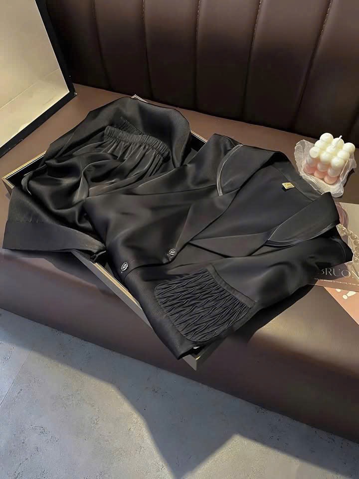 S292 - BỘ PYJAMA NỮ ÁO CỘC TÚI VÂN QUẦN DÀI