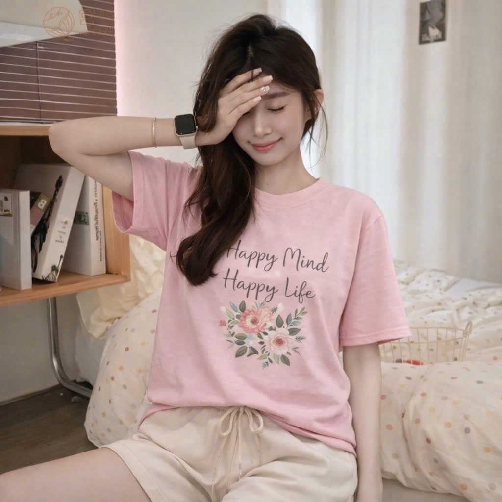 S299 - BỘ ĐÙI NỮ ÁO HỒNG HOA HAPPY LIFE QUẦN BE