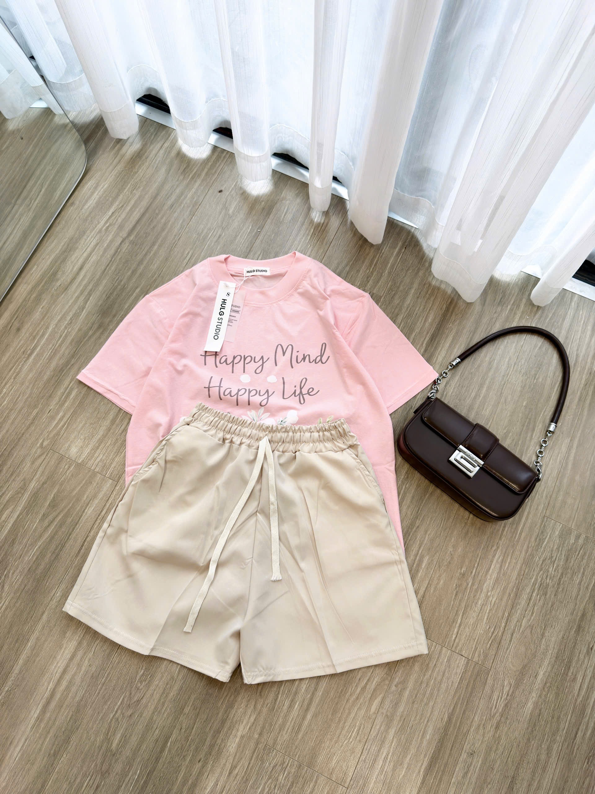 S299 - BỘ ĐÙI NỮ ÁO HỒNG HOA HAPPY LIFE QUẦN BE