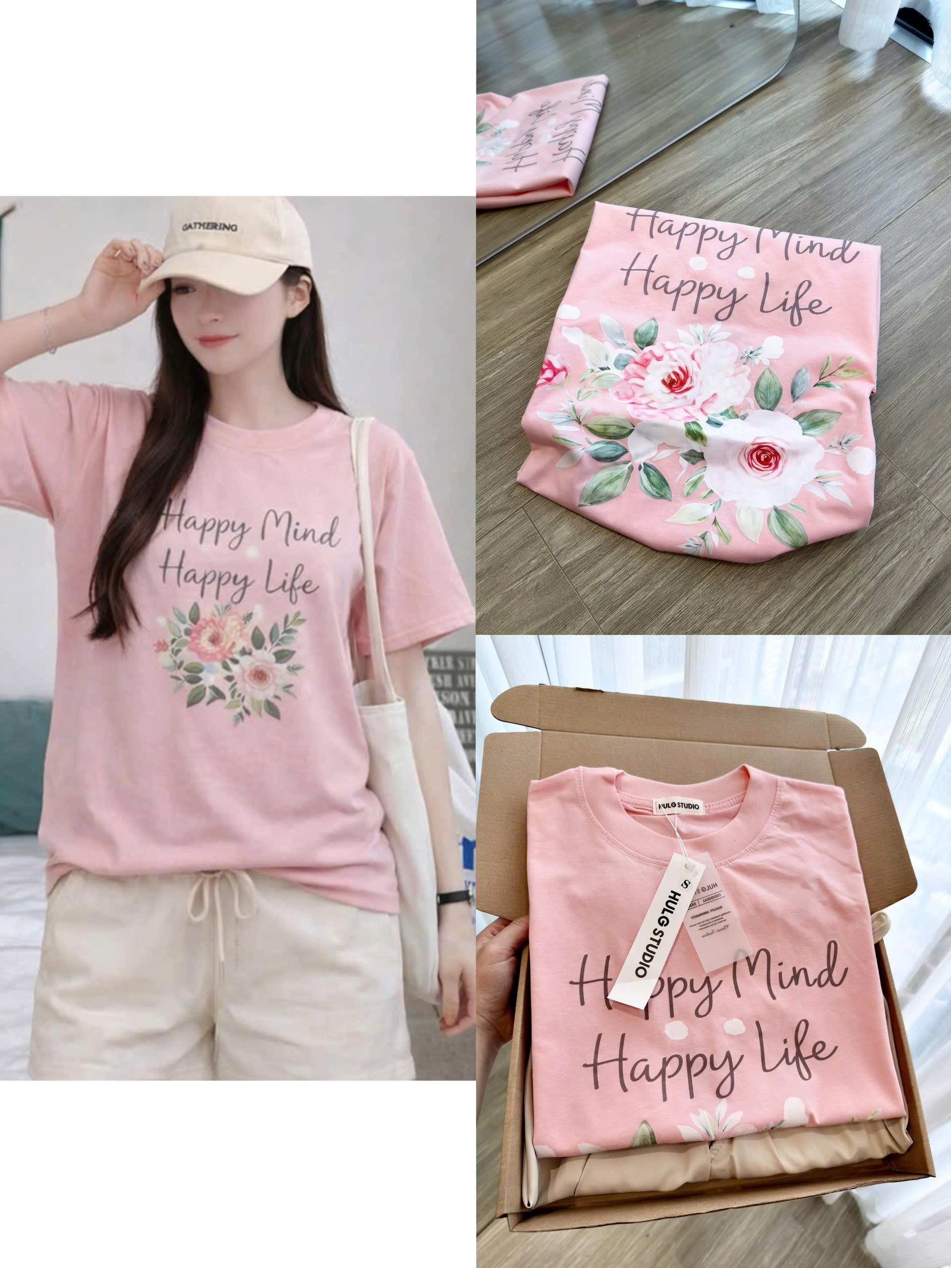 S299 - BỘ ĐÙI NỮ ÁO HỒNG HOA HAPPY LIFE QUẦN BE