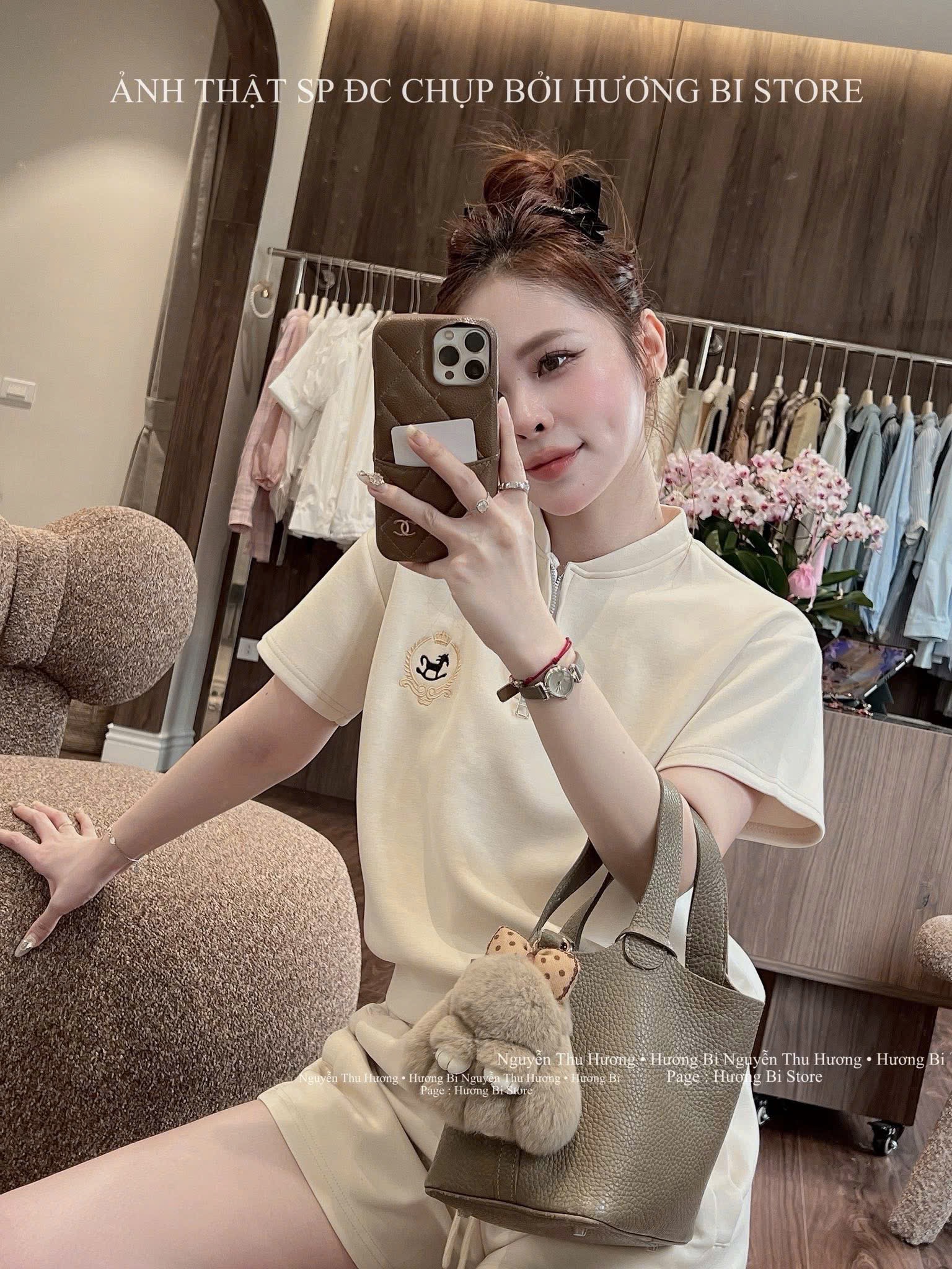 S315 - BỘ ĐÙI NỮ MÀU BE CỔ KHÓA THÊU NGỰA