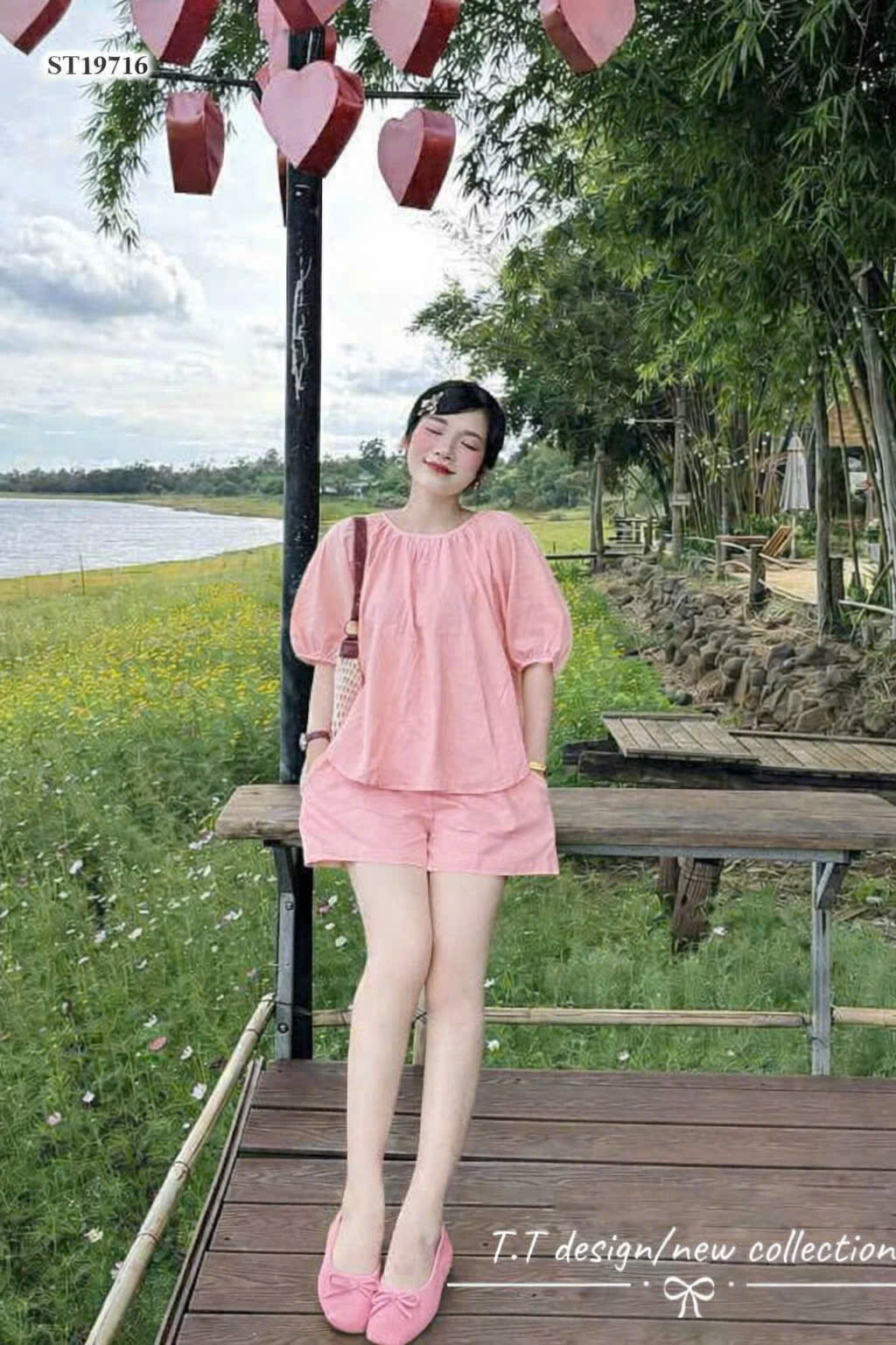S326 - SET NỮ BABYDOLL HỒNG TAY LỠ QUẦN ĐÙI