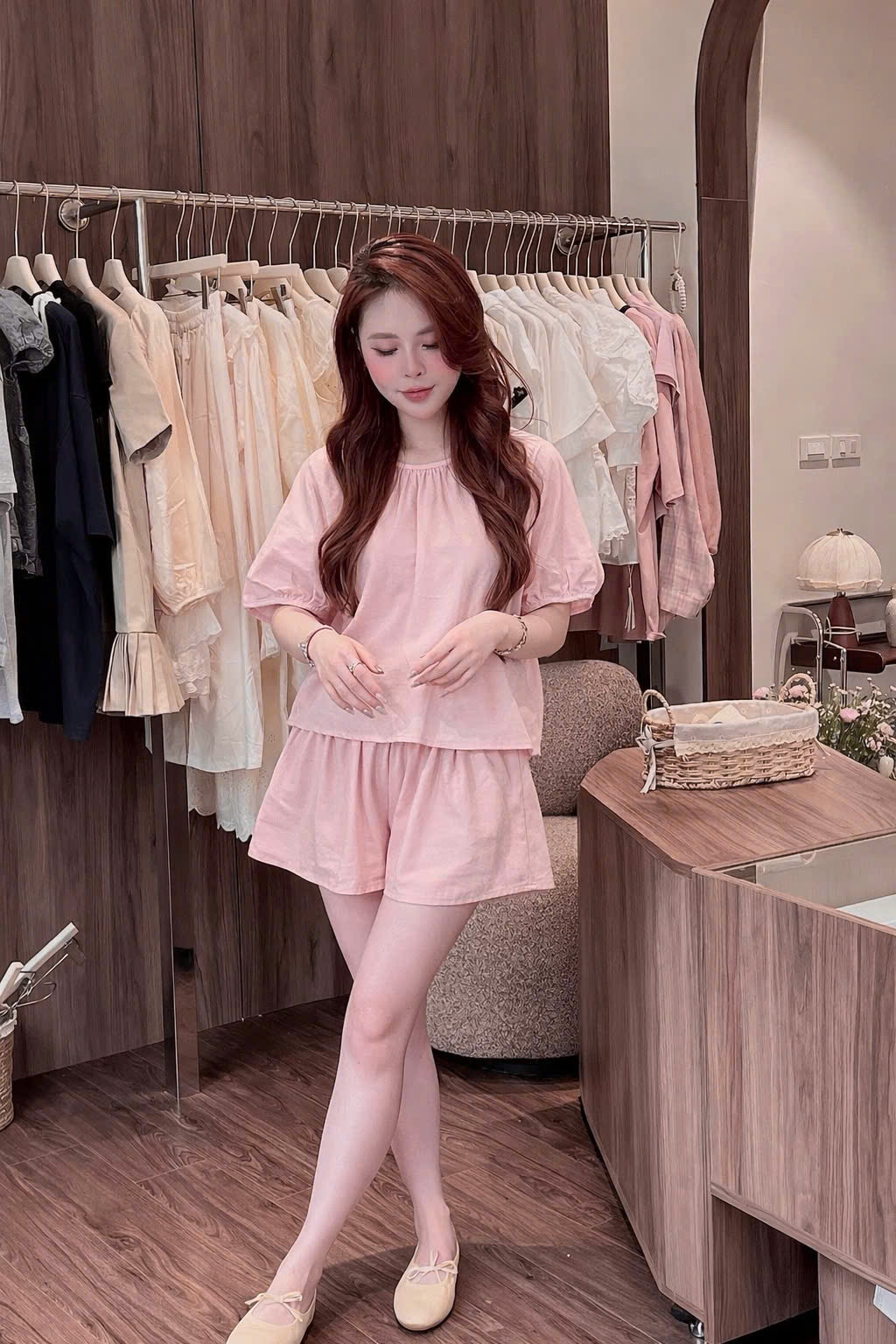 S326 - SET NỮ BABYDOLL HỒNG TAY LỠ QUẦN ĐÙI