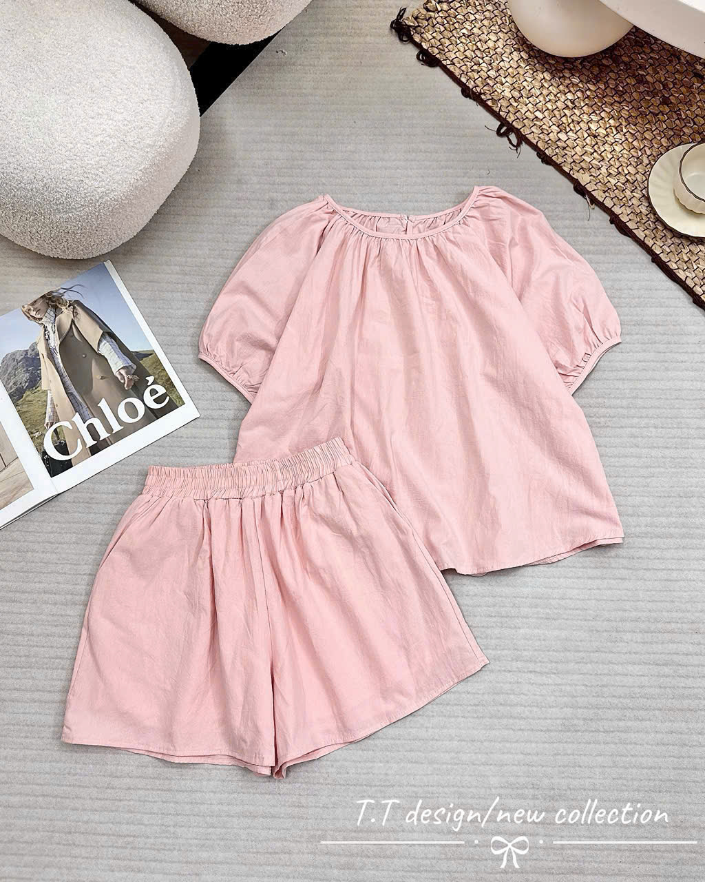 S326 - SET NỮ BABYDOLL HỒNG TAY LỠ QUẦN ĐÙI