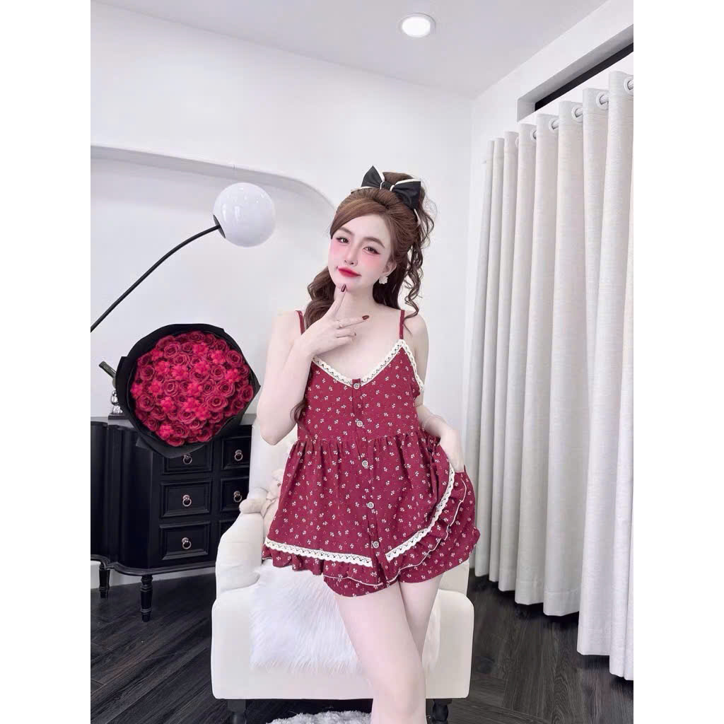 S338 - BỘ ĐŨI NỮ 2S ĐỎ NƠ PHỐI REN