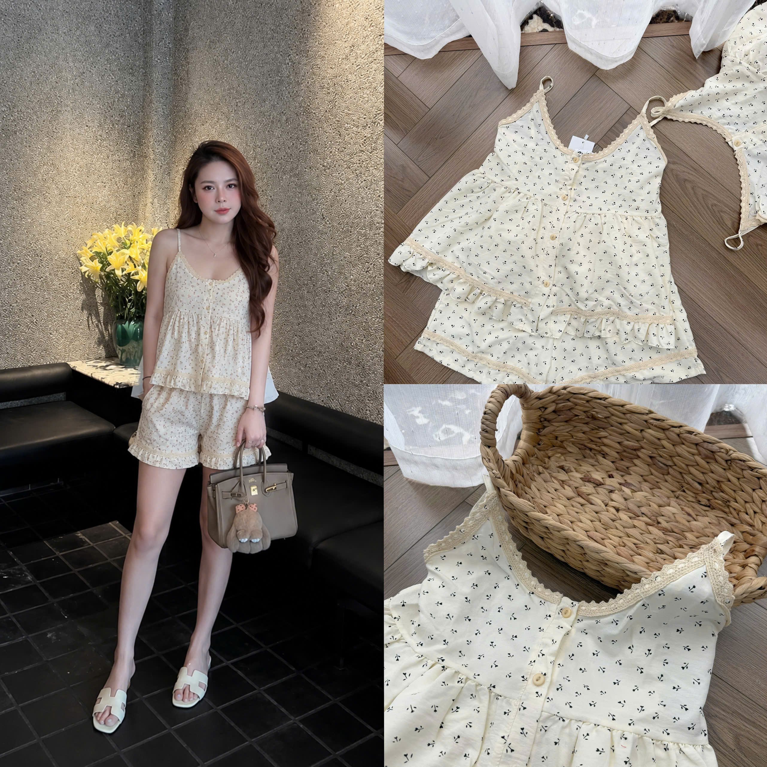 S345 - BỘ ĐÙI NỮ 2S ĐŨI MÀU BE HÌNH LÁ VIỀN REN