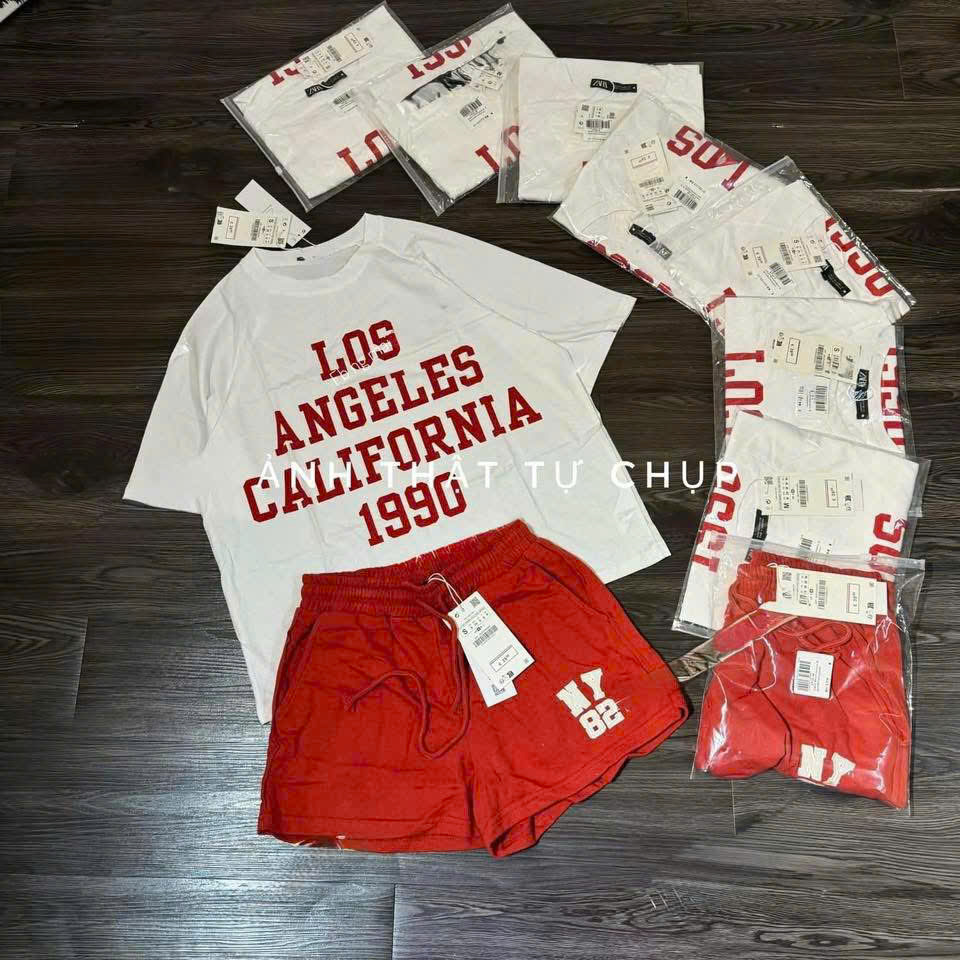 S354 - BỘ ĐÙI NỮ ÁO TRẮNG LOS ANGELES QUẦN ĐỎ