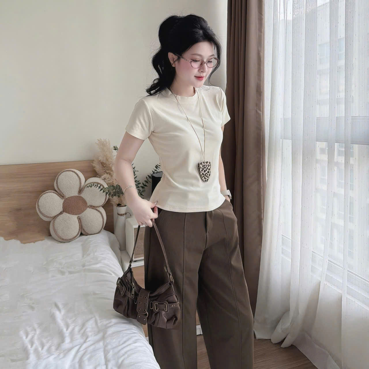 S356 - SET NỮ ÁO CỘC TRƠN MIX QUẦN KAKI CHUN SAU