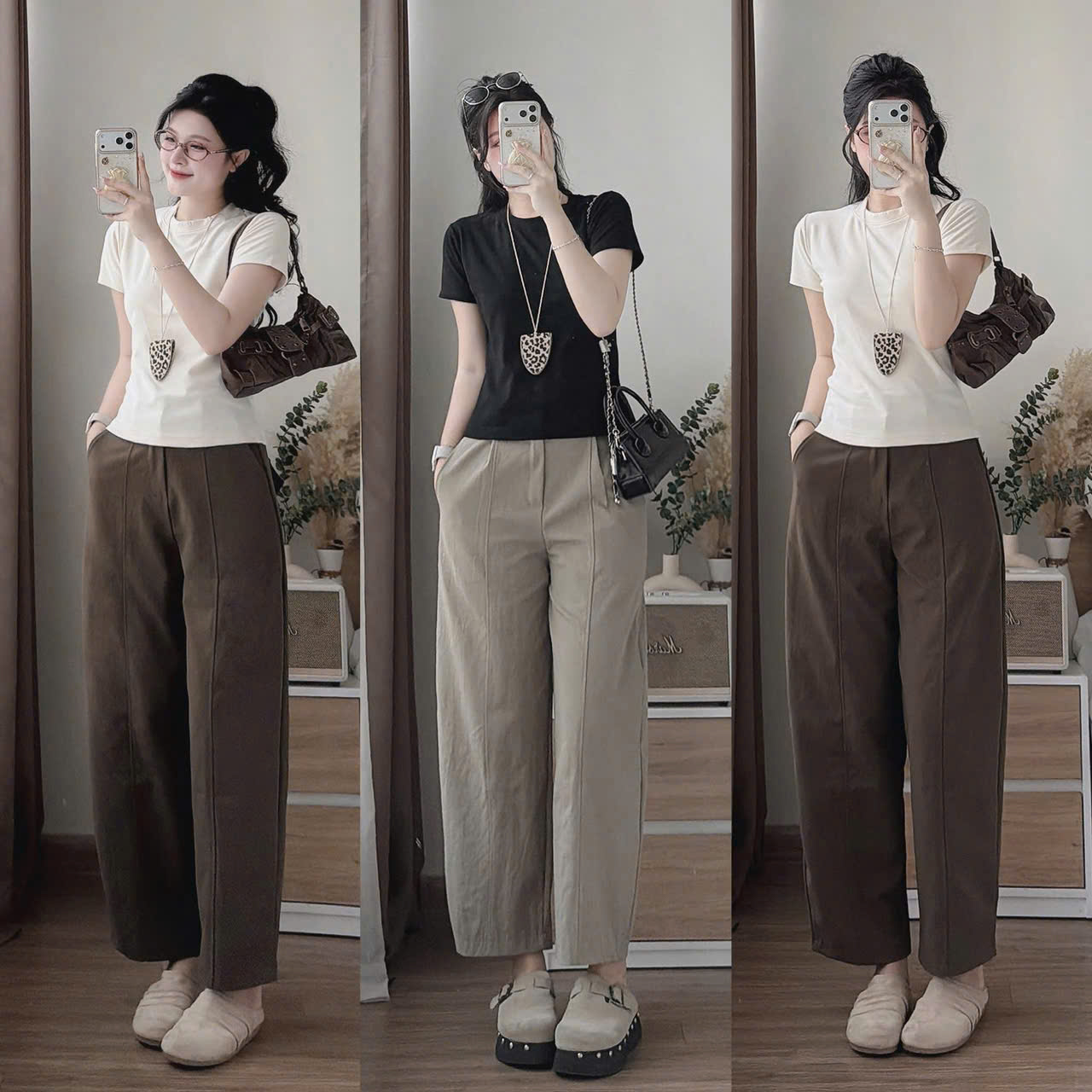S356 - SET NỮ ÁO CỘC TRƠN MIX QUẦN KAKI CHUN SAU