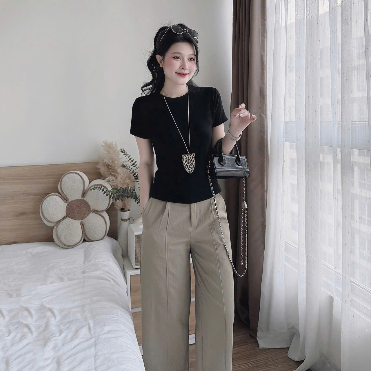 S356 - SET NỮ ÁO CỘC TRƠN MIX QUẦN KAKI CHUN SAU