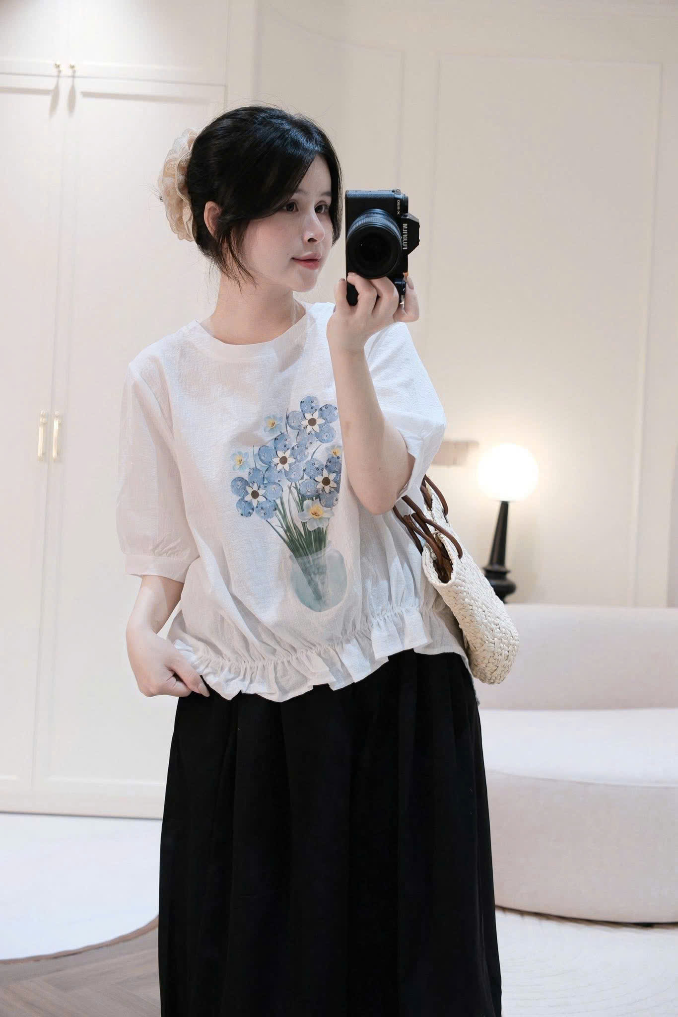 S368 - BỘ ĐŨI TRẮNG CHUN GẤU IN HOA QUẦN BOMBER