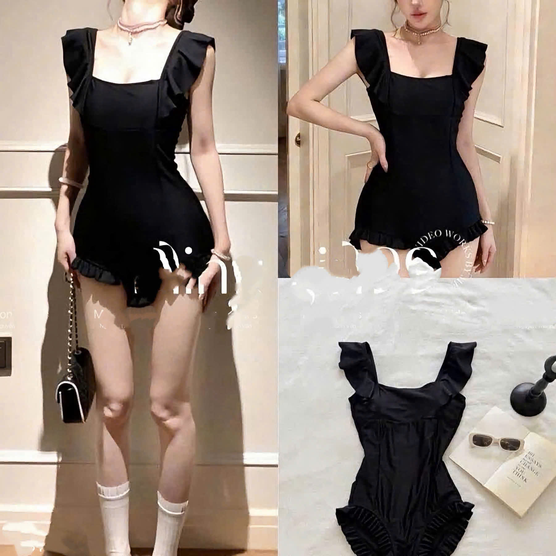 (chờ) S375 - SET BƠI NỮ BÈO VAI ĐEN CÓ ĐỆM NGỰC