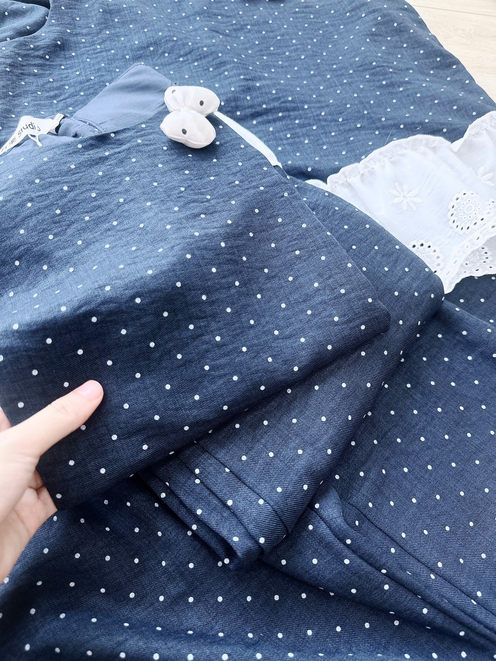 S390 - BỘ ĐŨI THAN CHẤM BI PHỐI REN TRẮNG QUẦN BOMBER