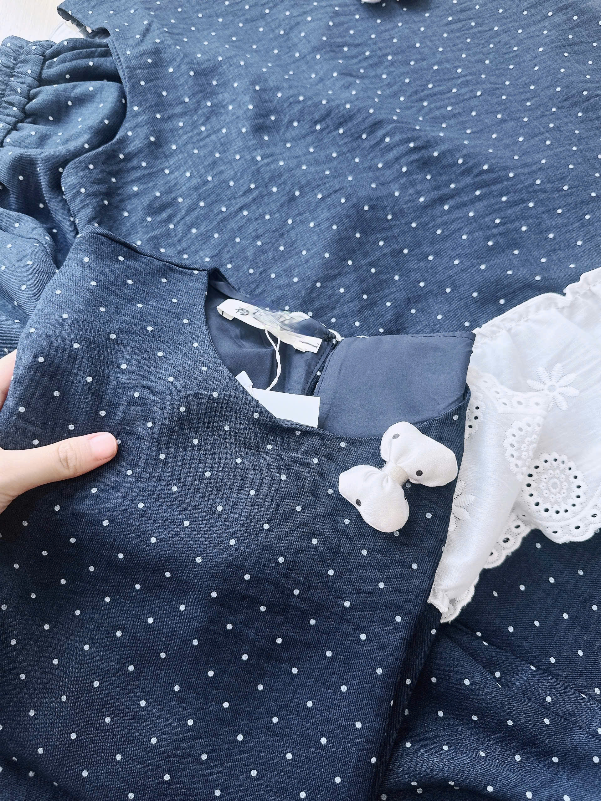 S390 - BỘ ĐŨI THAN CHẤM BI PHỐI REN TRẮNG QUẦN BOMBER