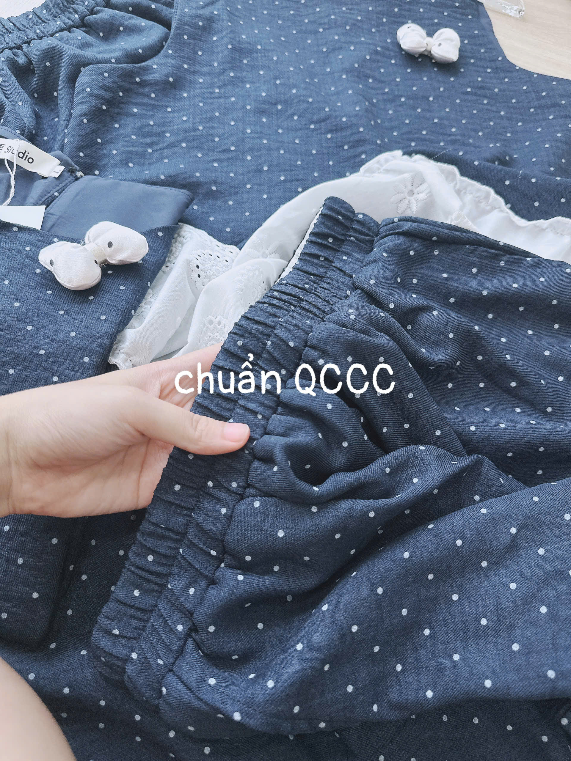 S390 - BỘ ĐŨI THAN CHẤM BI PHỐI REN TRẮNG QUẦN BOMBER