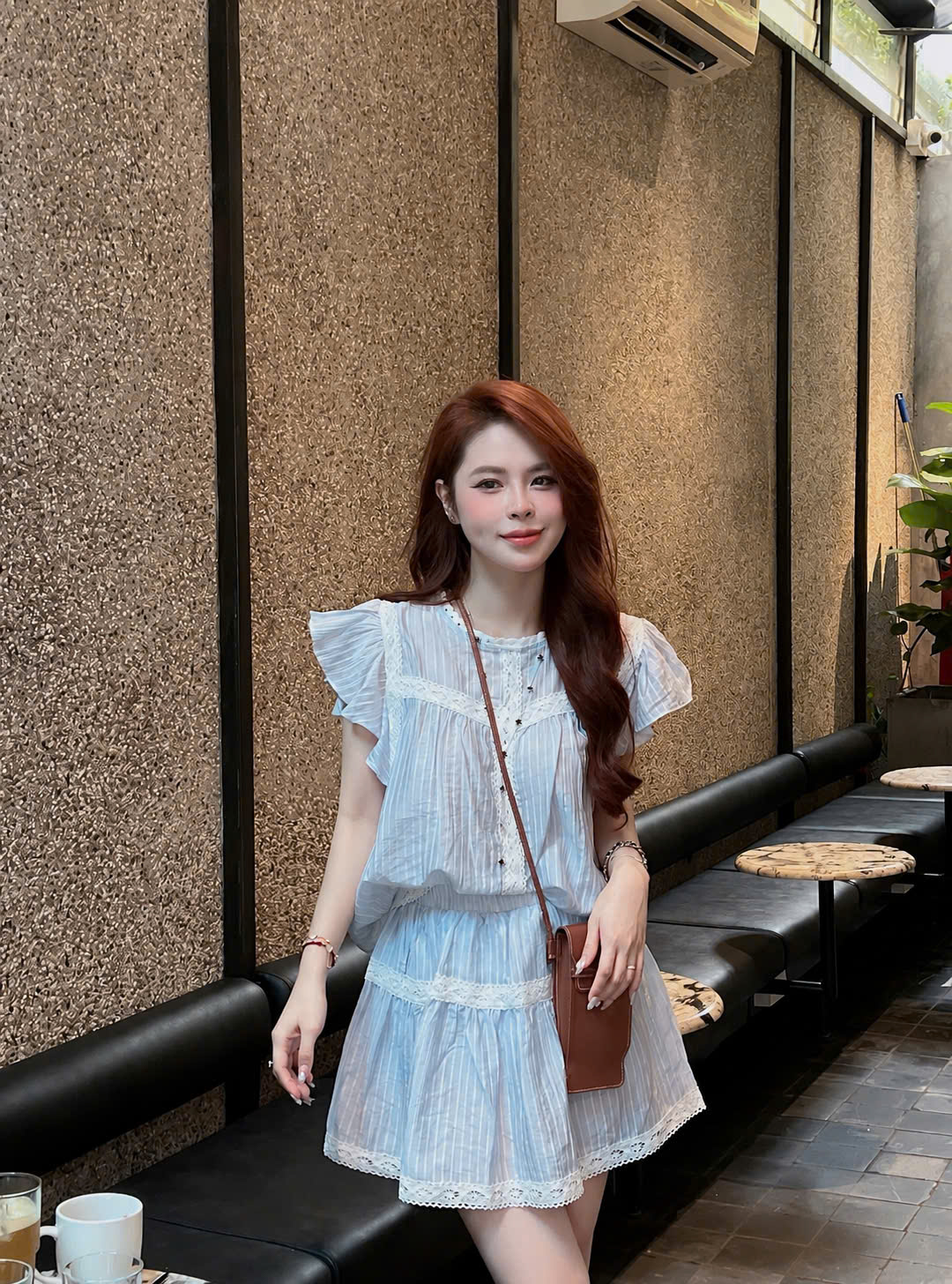 S394 - SET NỮ XANH SỌC PHỐI REN TRẮNG MIX CVAY
