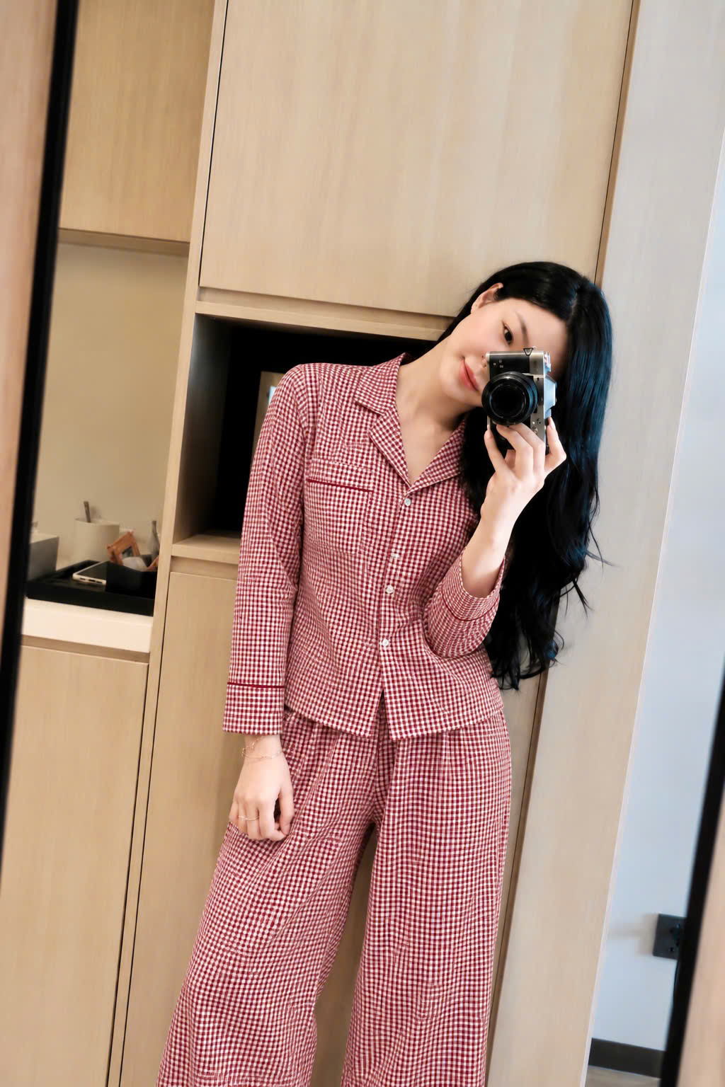 S407 - BỘ PYJAMA NỮ KẺ CARO ĐỎ DÀI TAY