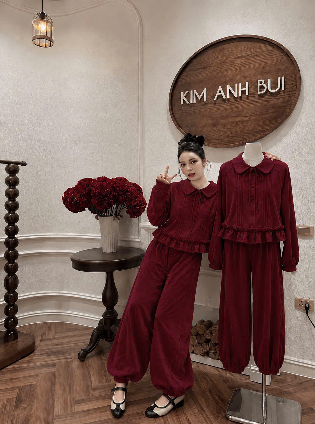 S418 - BỘ NỮ TĂM THỎ CỔ SEN NƠ BÈO GẤU QUẦN BOMBER