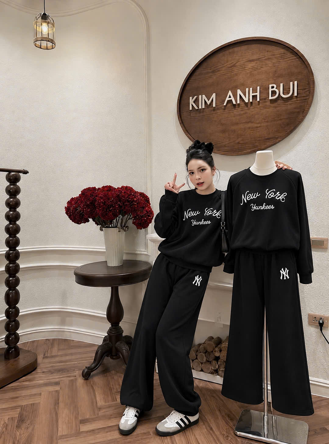 S421 - BỘ NỮ HAIDA ĐEN NEWYORK QUẦN SUÔNG