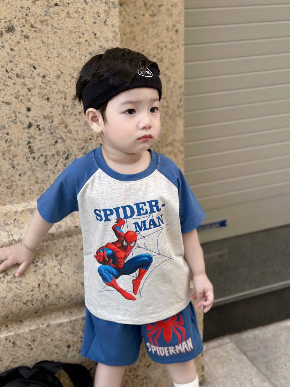 T150 - SET 2 BỘ ĐÙI BÉ TRAI SPIDERMAN PHỐI xanh ghi