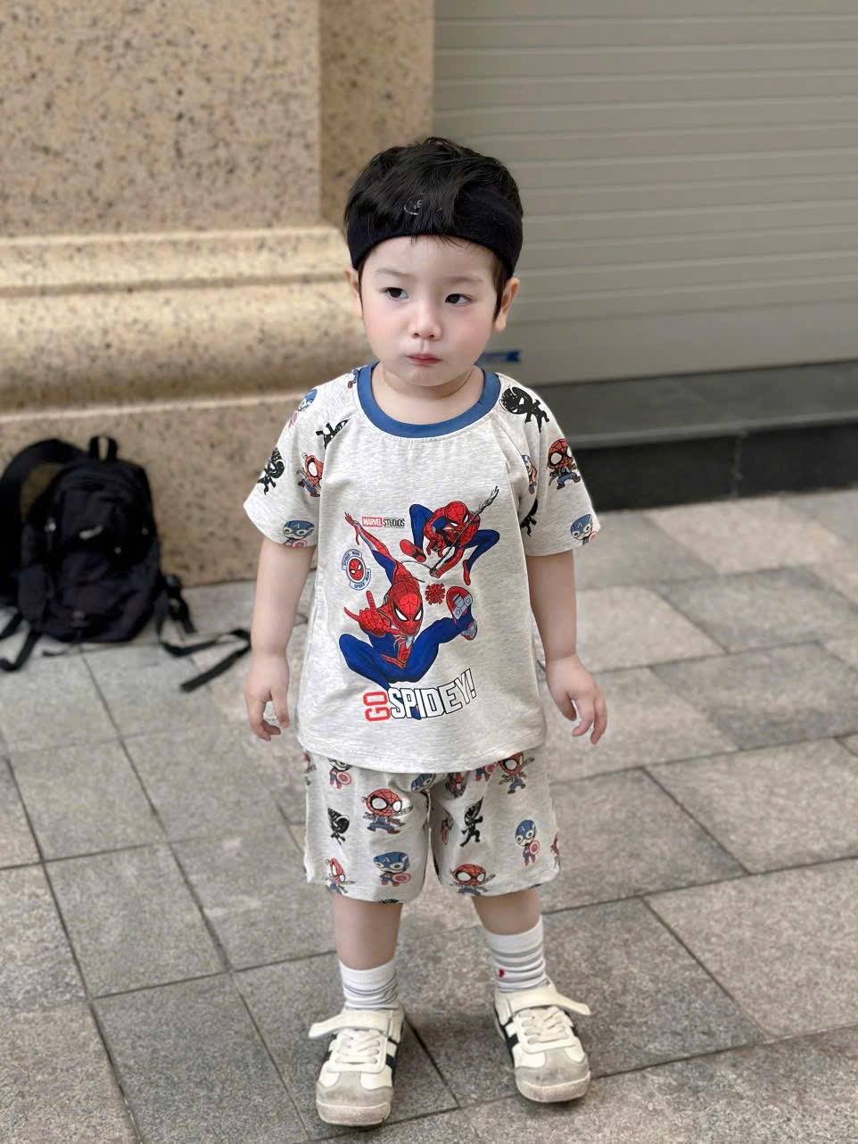 T150 - SET 2 BỘ ĐÙI BÉ TRAI SPIDERMAN PHỐI xanh ghi