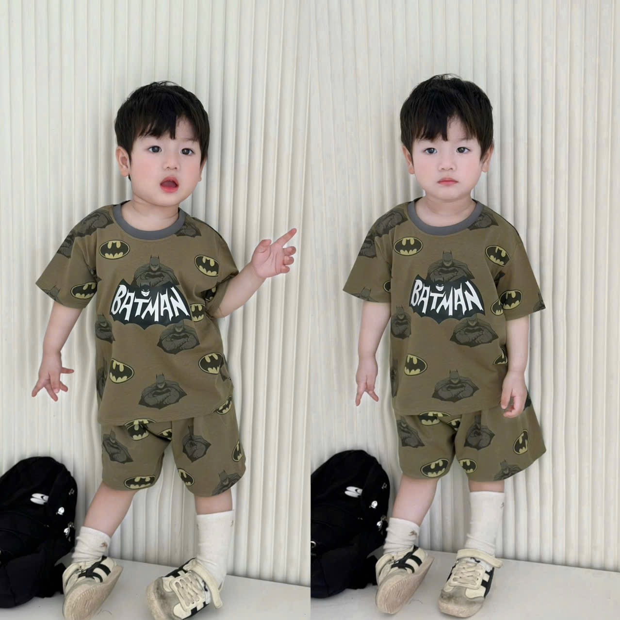 T153 - SET 2 BỘ ĐÙI BÉ TRAI BATMAN rêu xám