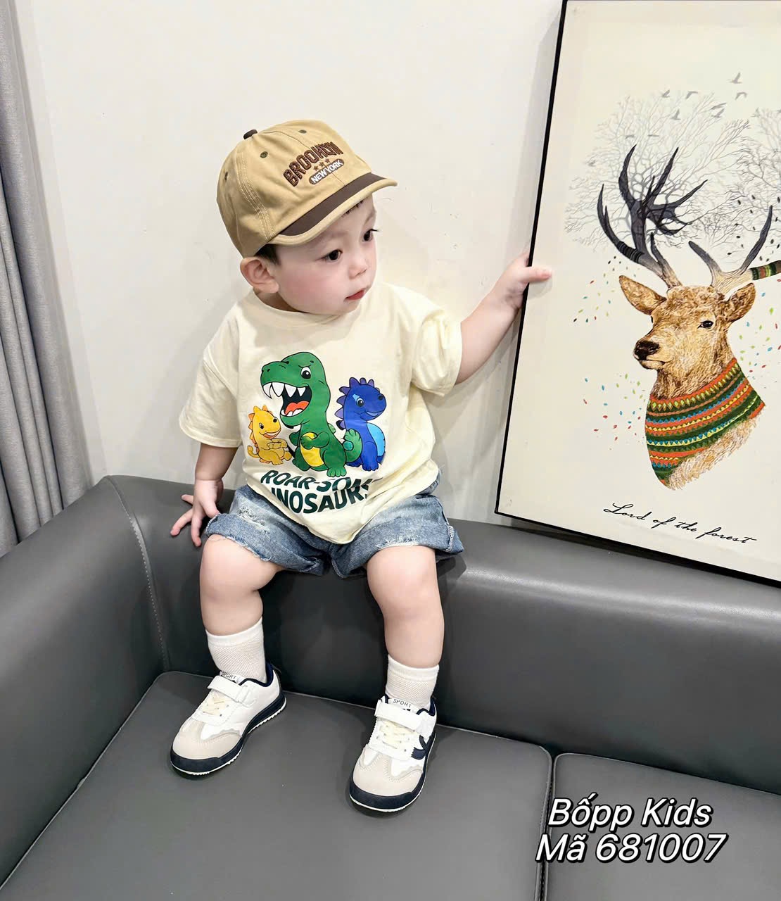 T154 - BỘ ĐÙI BÉ TRAI ÁO BE KHỦNG LONG QUẦN BÒ