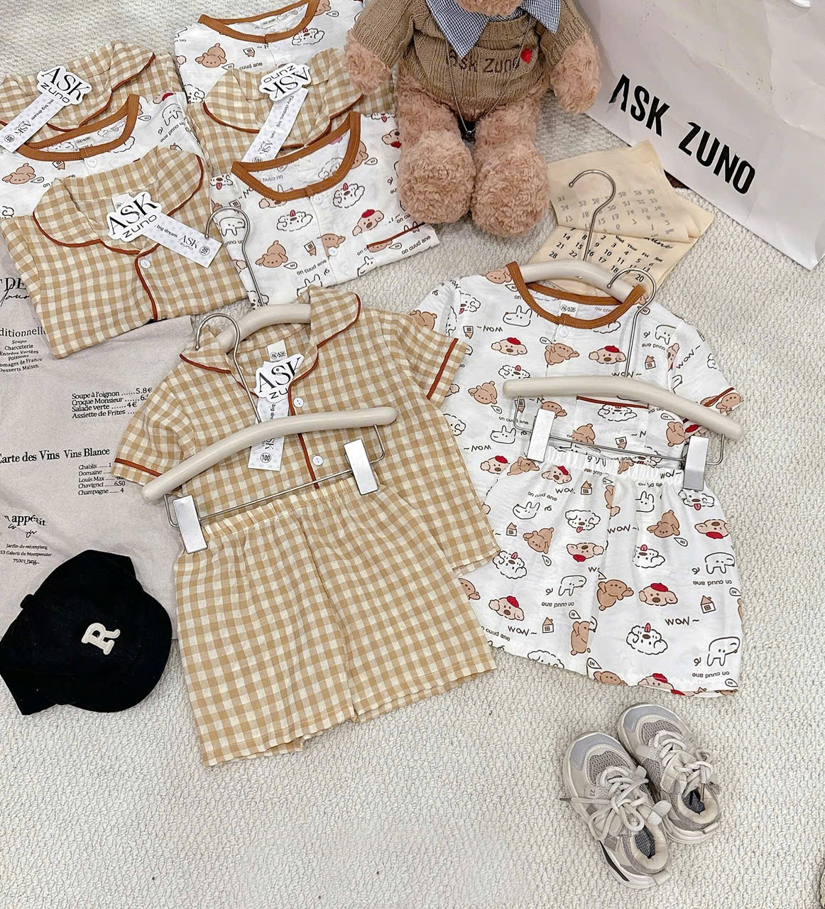 T157 - SET 2 BỘ ĐÙI BÉ TRAI PYJAMA CHÓ PUPPY kẻ vàng trắng