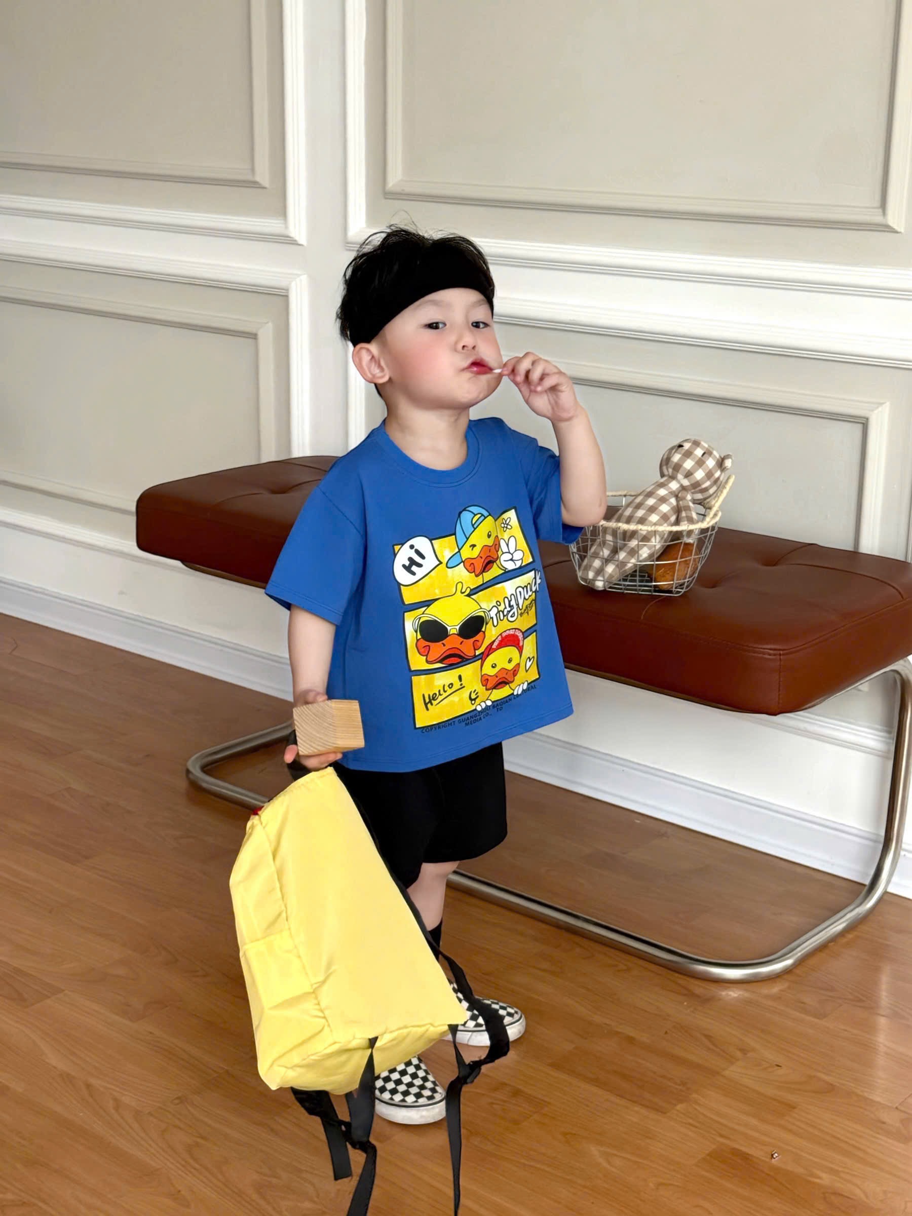 T159 - SET 2 BỘ ĐÙI BÉ TRAI VỊT Cali xanh trắng QUẦN CARO
