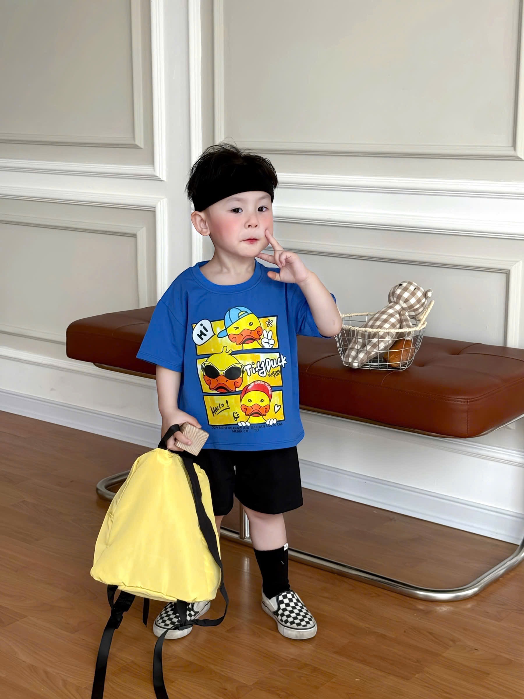 T159 - SET 2 BỘ ĐÙI BÉ TRAI VỊT Cali xanh trắng QUẦN CARO