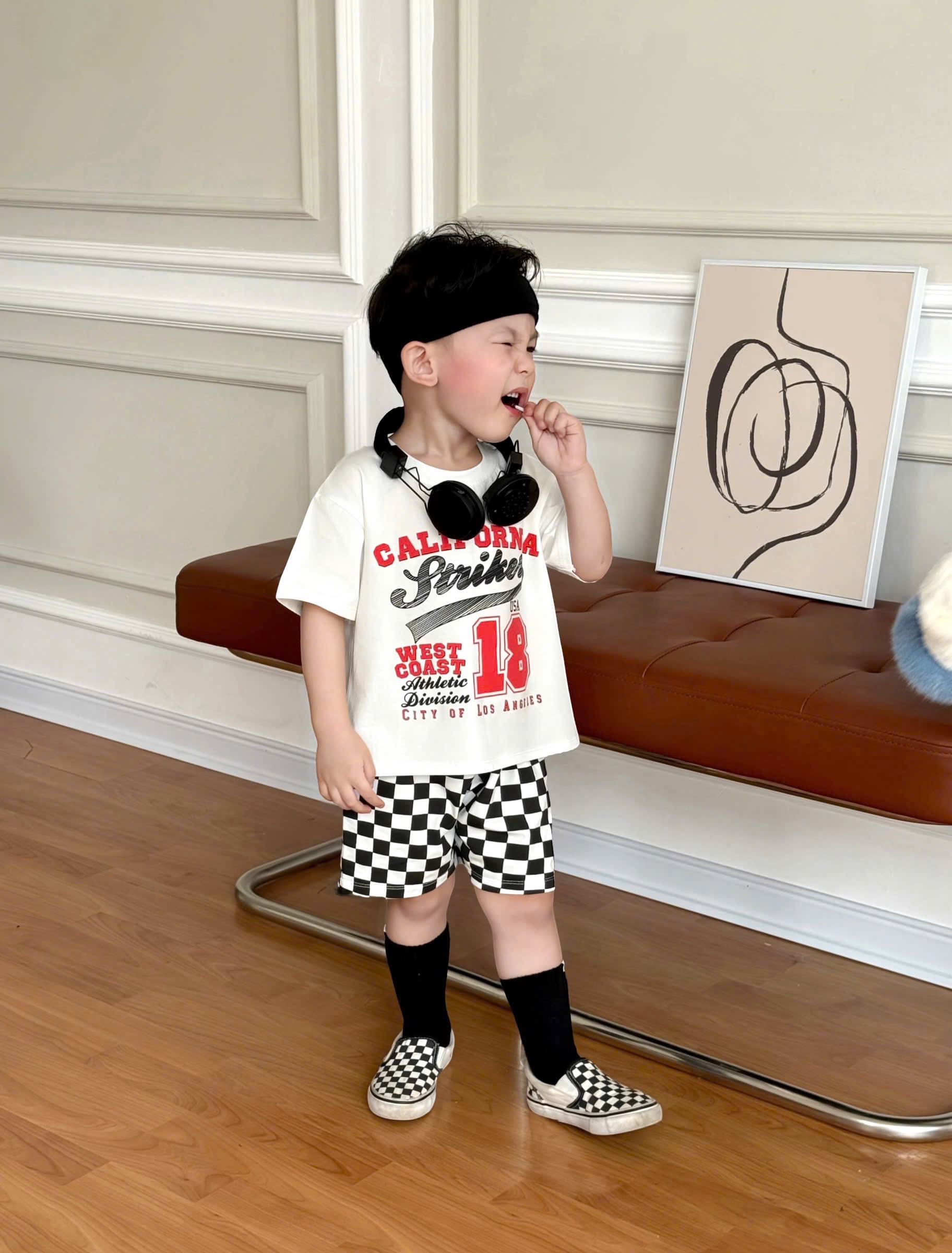 T159 - SET 2 BỘ ĐÙI BÉ TRAI VỊT Cali xanh trắng QUẦN CARO