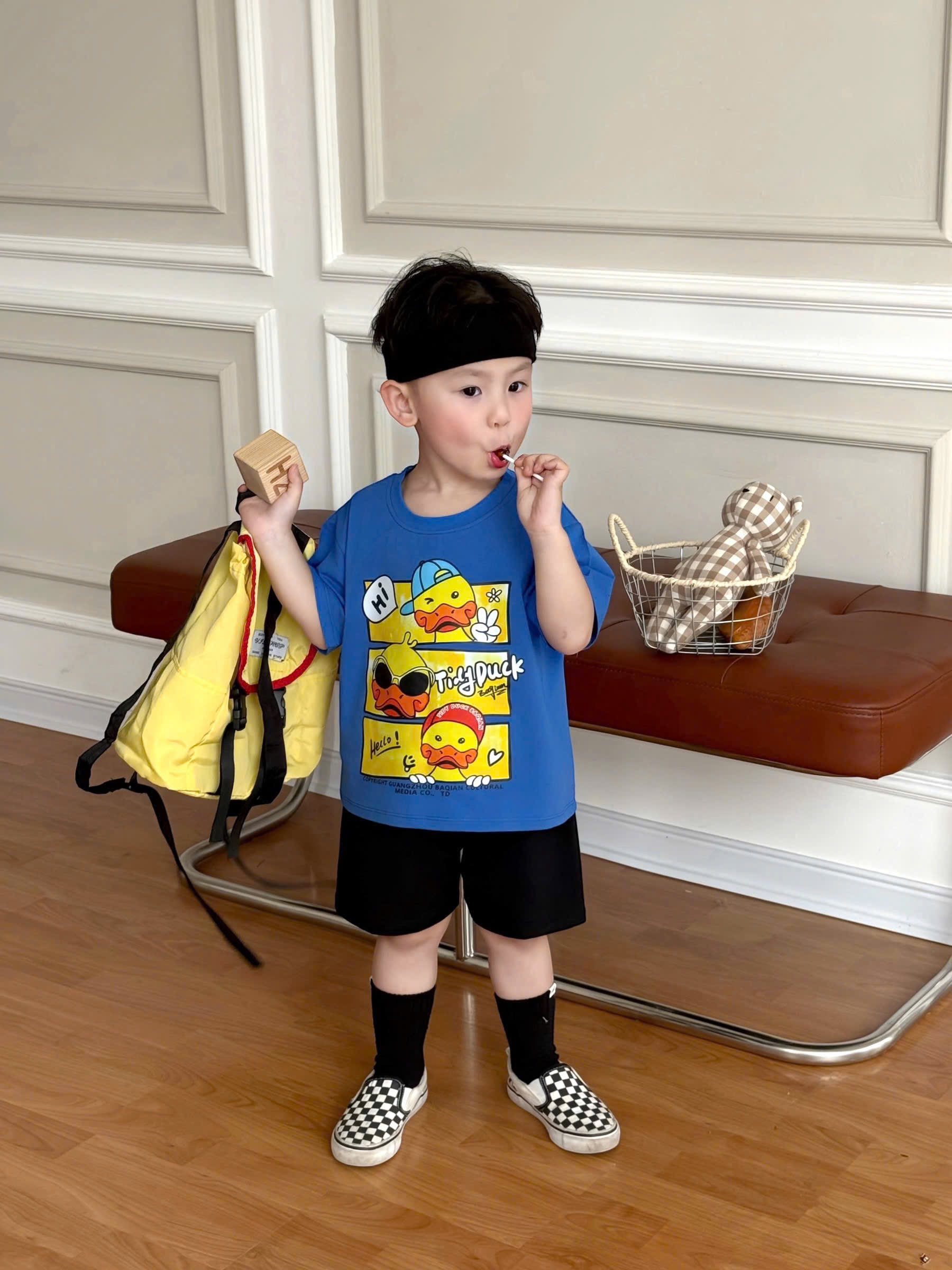 T159 - SET 2 BỘ ĐÙI BÉ TRAI VỊT Cali xanh trắng QUẦN CARO