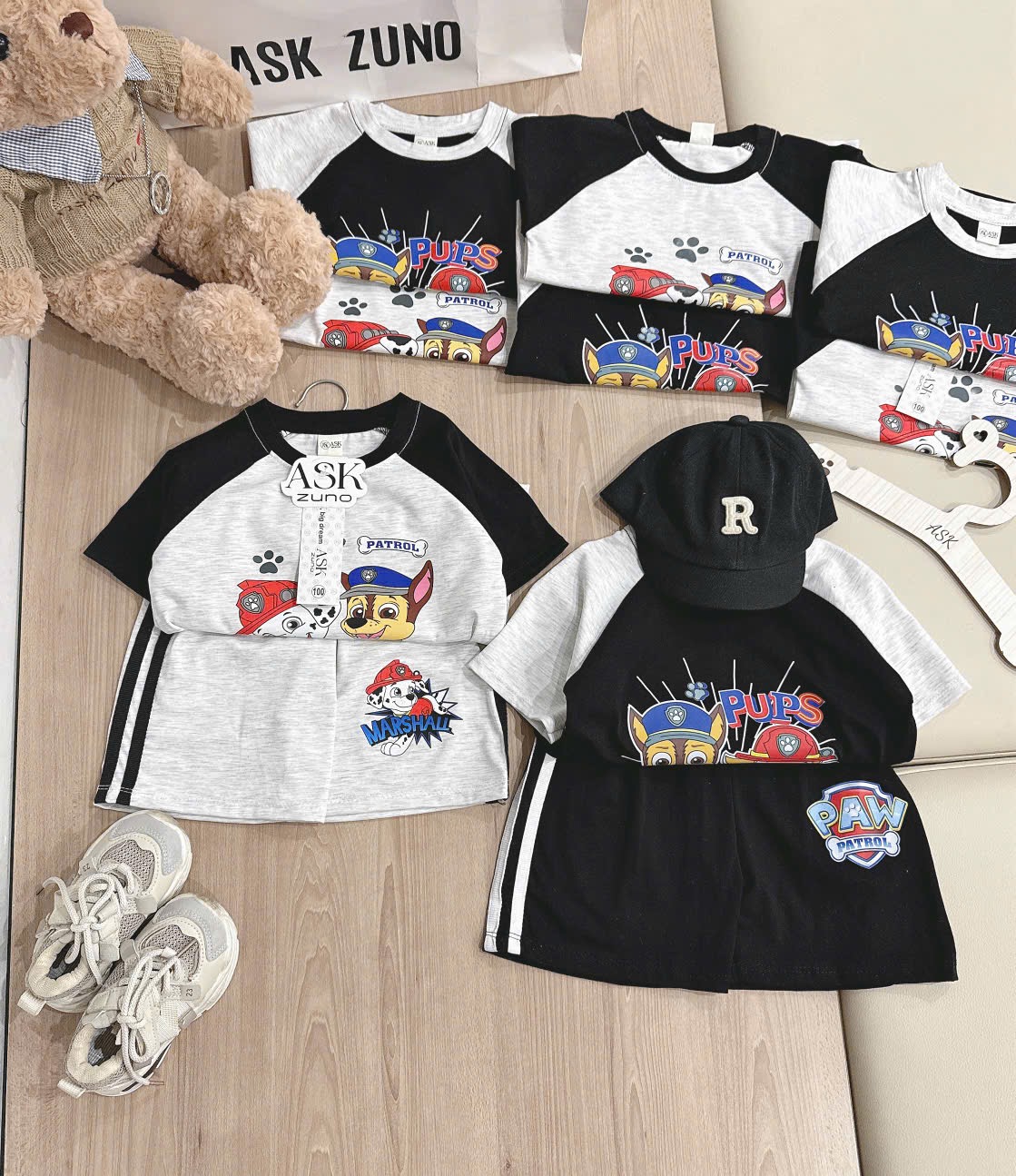 T161 - SET 2 BỘ ĐÙI BÉ TRAI CHÓ CỨU HỘ PUPS đen ghi