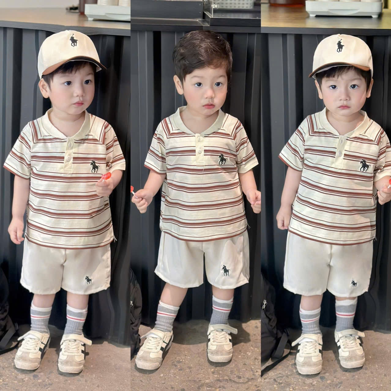 T162 - BỘ ĐÙI BÉ TRAI CỔ TÀU KẺ NÂU KỊ SĨ QUẦN TRẮNG KÈM MŨ