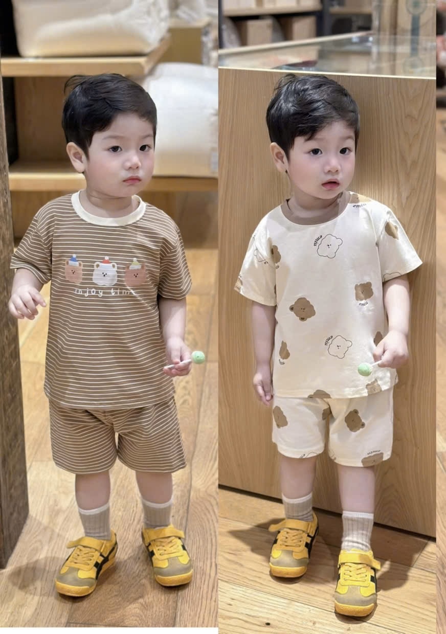 T165 - SET 2 BỘ ĐÙI BÉ TRAI GẤU emiu nâu kẻ be