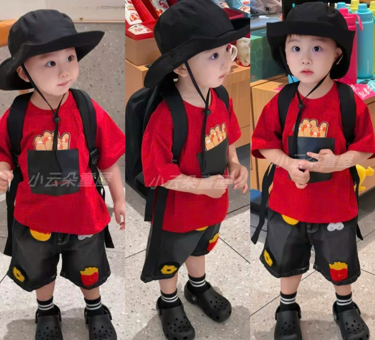 T167 - BỘ ĐÙI BÉ TRAI ÁO ĐỎ COOLCHAMPS QUẦN BÒ HOẠ TIẾT