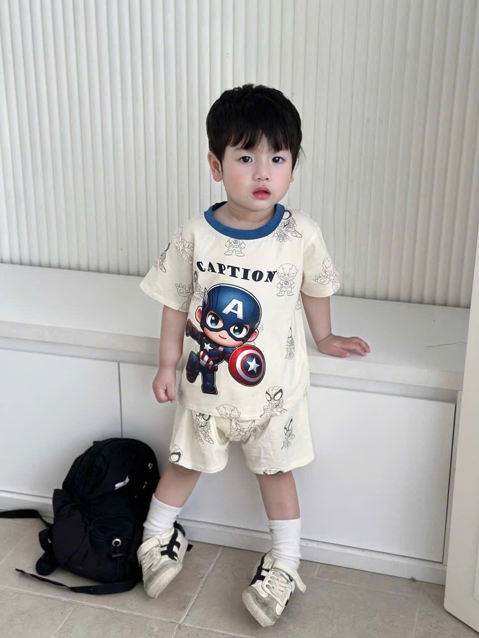 T171 - SET 2 BỘ ĐÙI BÉ TRAI SIÊU NHÂN A CAPTION xanh be