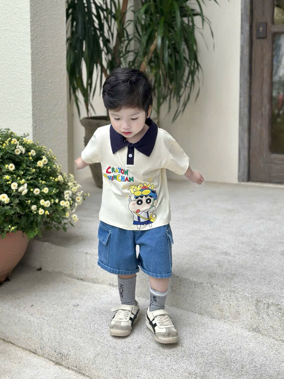 T172 - BỘ ĐÙI BÉ TRAI ÁO POLO BE SHIN CỔ THAN QUẦN BÒ