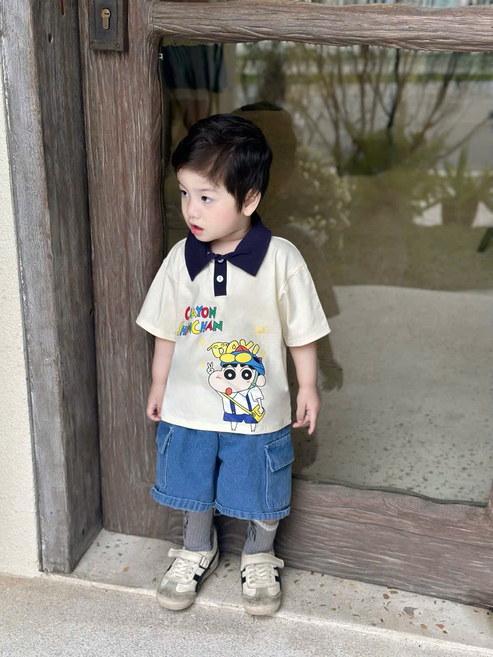 T172 - BỘ ĐÙI BÉ TRAI ÁO POLO BE SHIN CỔ THAN QUẦN BÒ