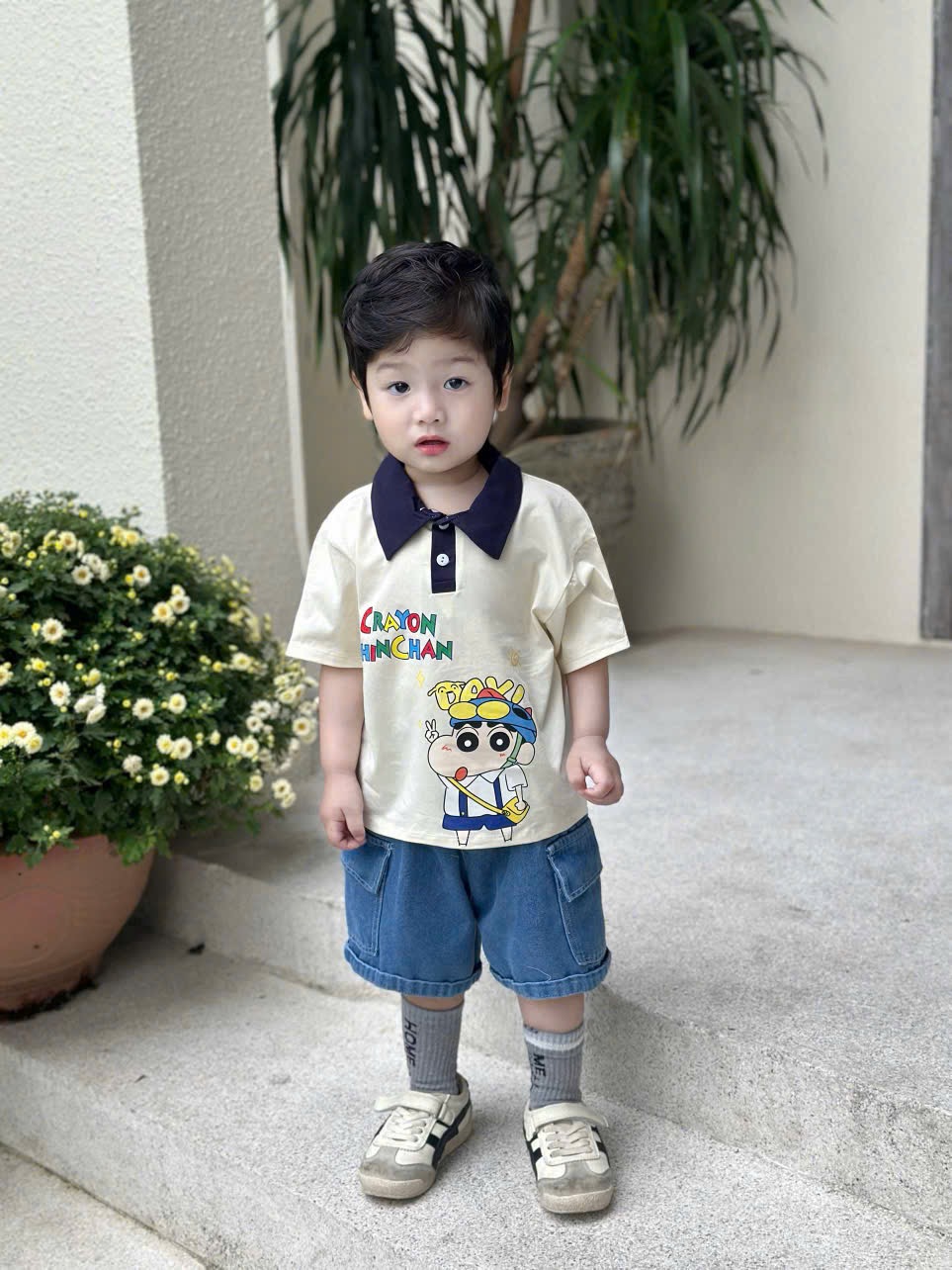 T172 - BỘ ĐÙI BÉ TRAI ÁO POLO BE SHIN CỔ THAN QUẦN BÒ