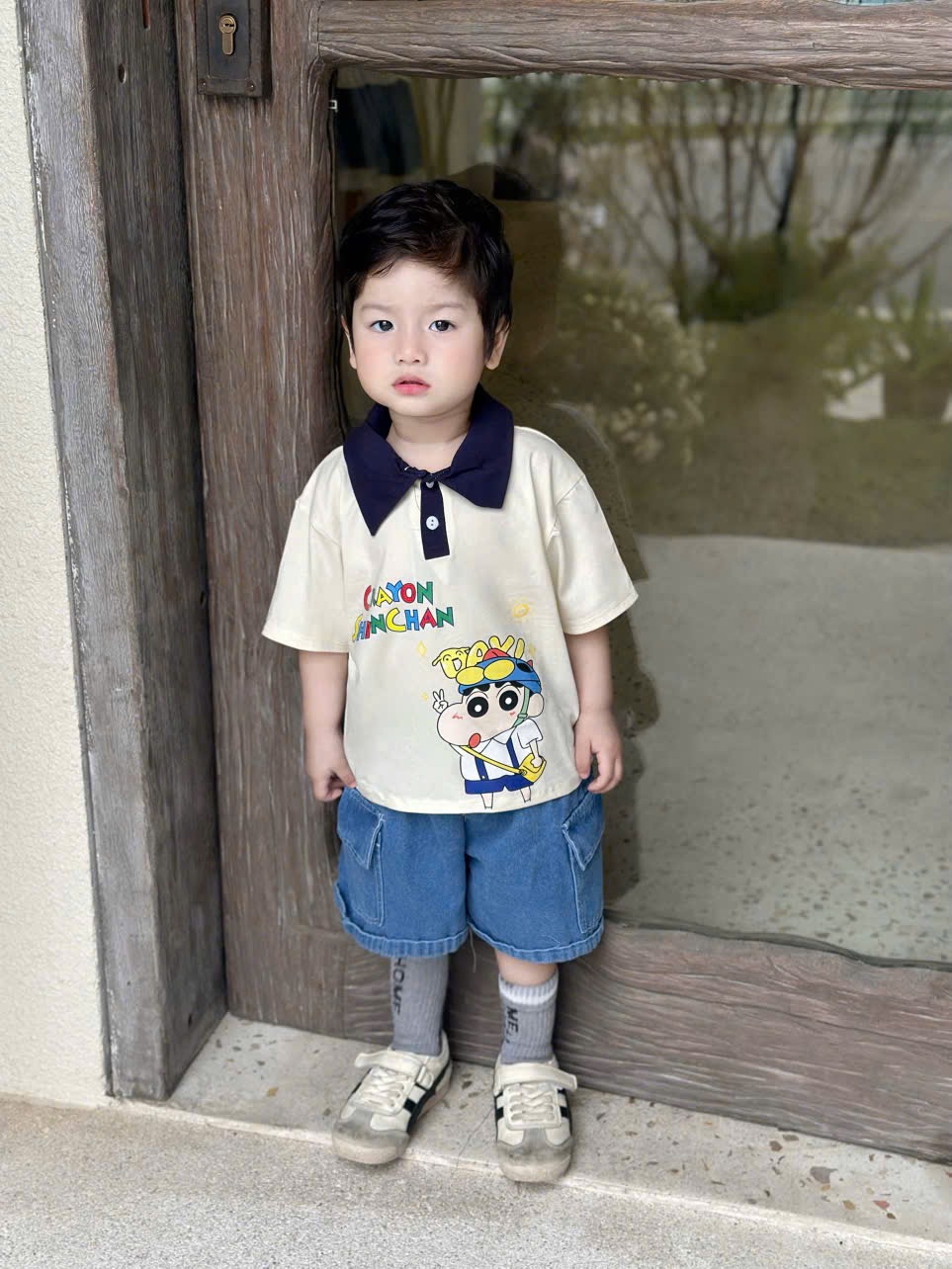 T172 - BỘ ĐÙI BÉ TRAI ÁO POLO BE SHIN CỔ THAN QUẦN BÒ