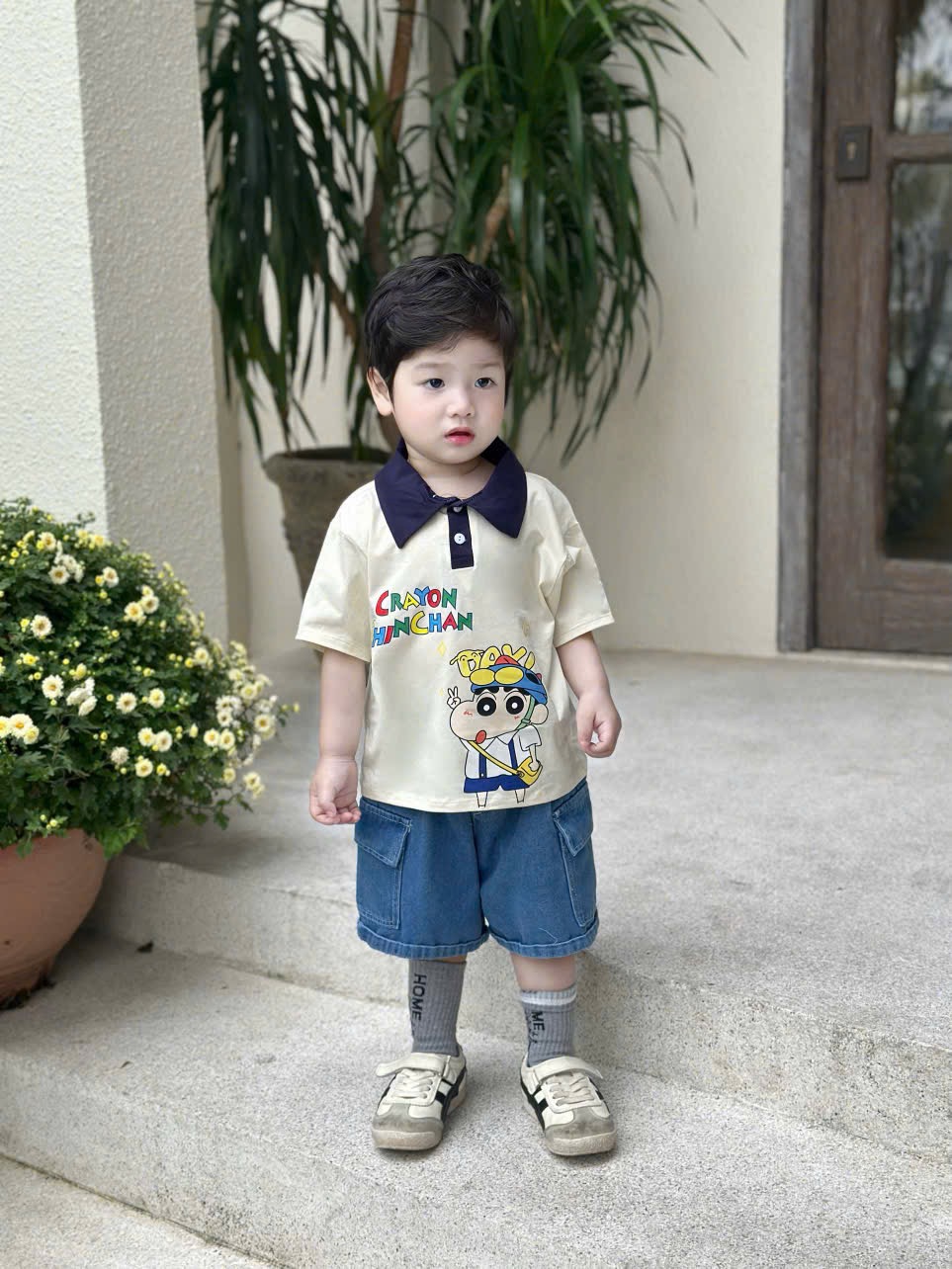 T172 - BỘ ĐÙI BÉ TRAI ÁO POLO BE SHIN CỔ THAN QUẦN BÒ