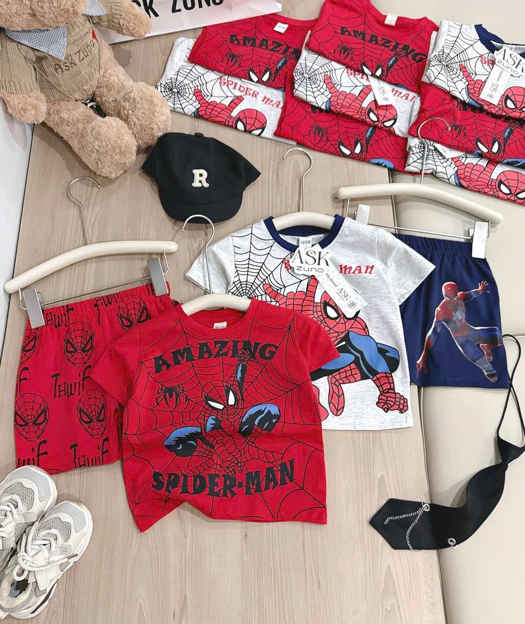 T181 - SET 2 BỘ ĐÙI BÉ TRAI SPIDERMAN AMAZING đỏ ghi