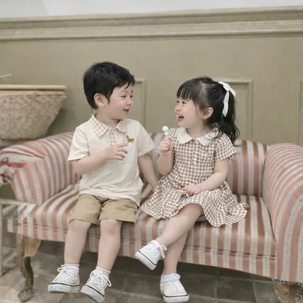 T196 - SET BÉ TRAI GÁI MÀU BE NGỰA PHỐI KẺ CARO