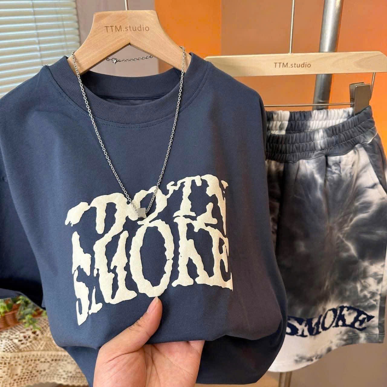 T210 - BỘ ĐÙI BÉ TRAI SIZE ĐẠI ÁO THAN SMOKE QUẦN LOANG