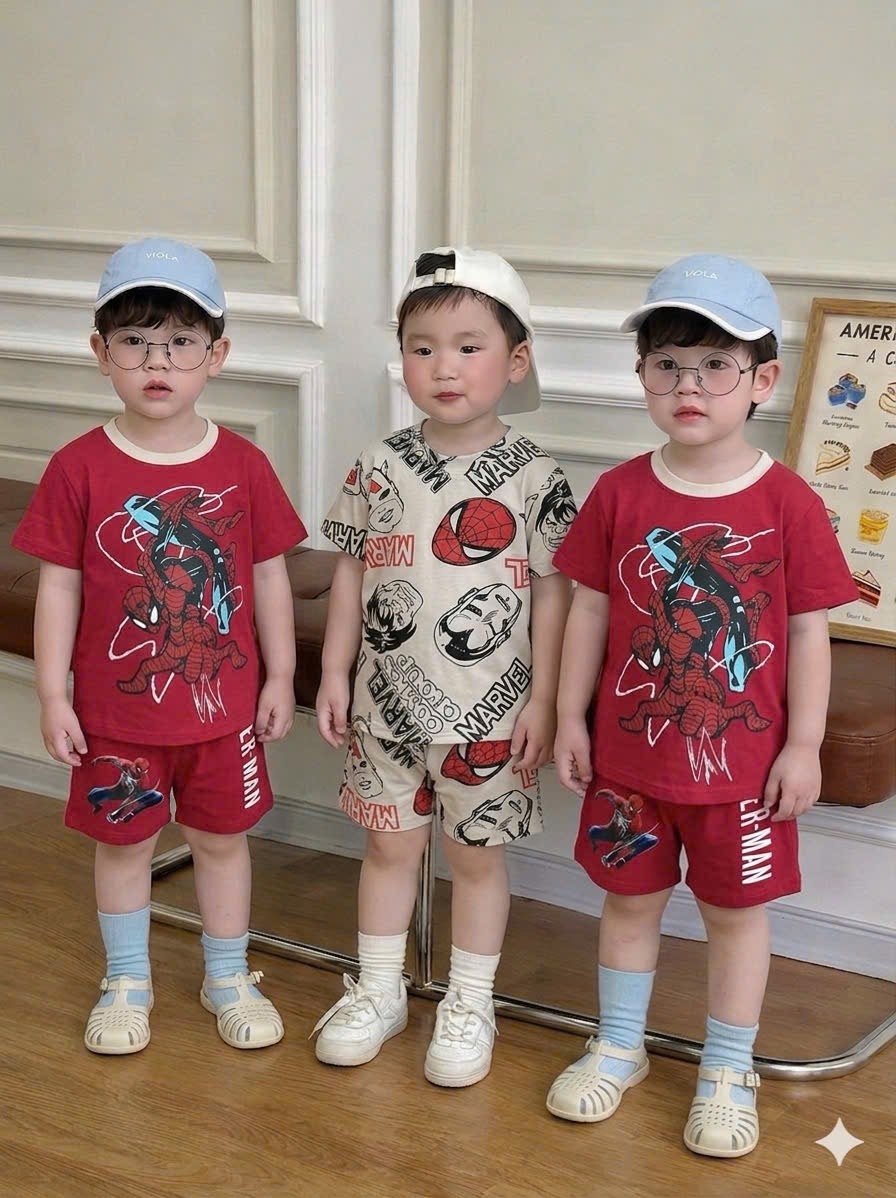 T226 - SET 2 BỘ ĐÙI BÉ TRAI MARVEL đỏ xám