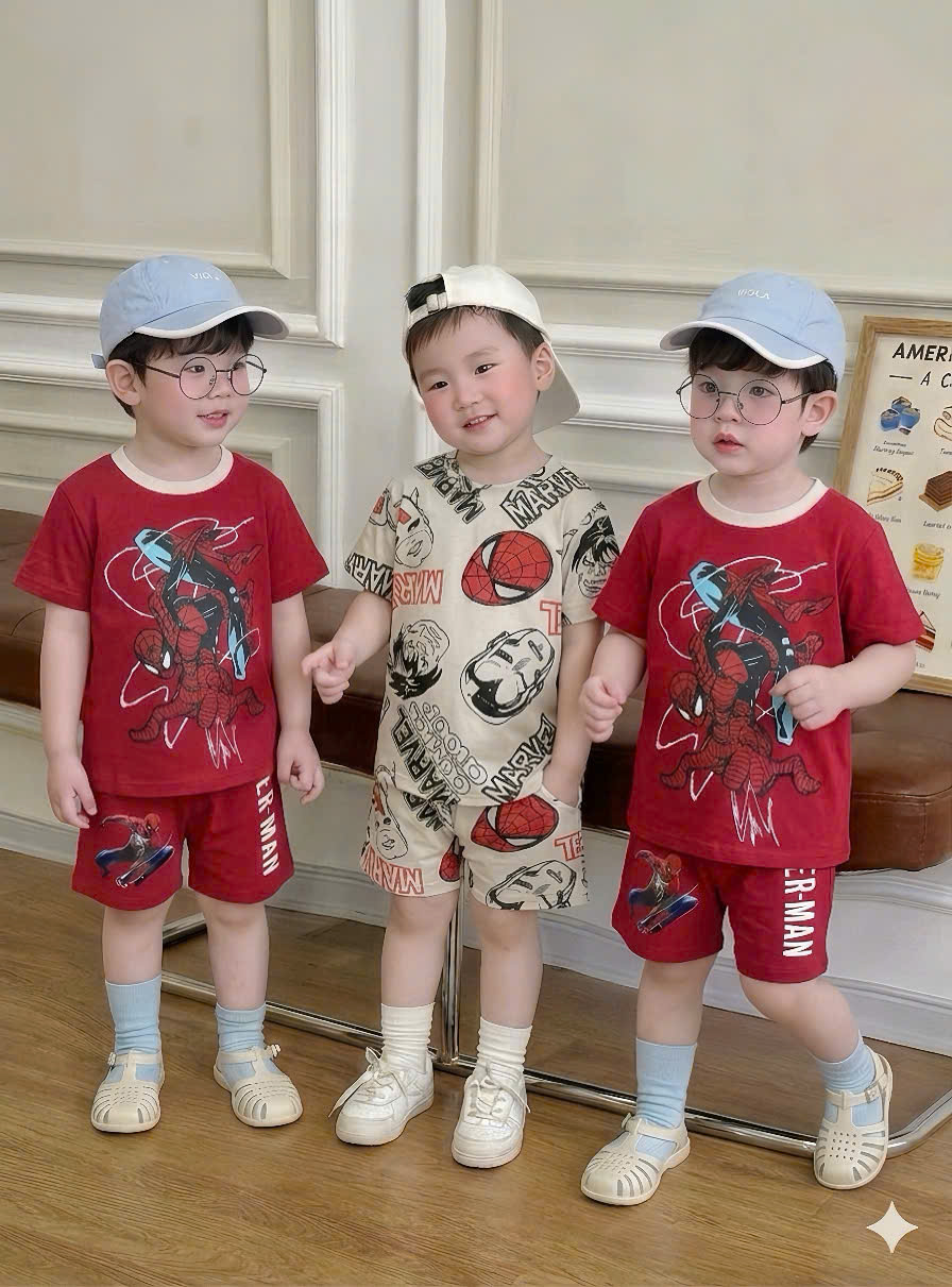 T226 - SET 2 BỘ ĐÙI BÉ TRAI MARVEL đỏ xám