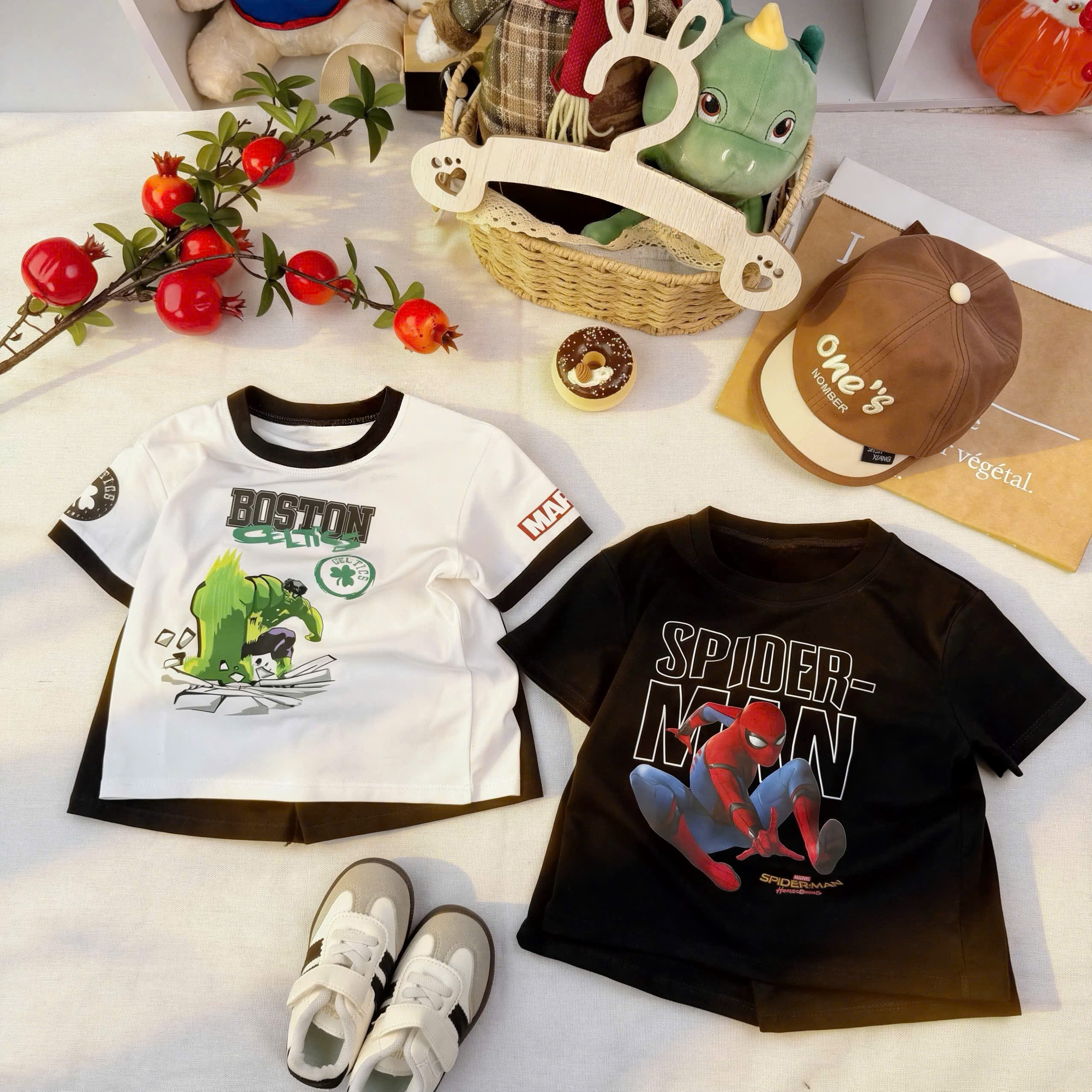 T241 - SET 2 BỘ ĐÙI BÉ TRAI SPIDERMAN BOSTON đen trắng