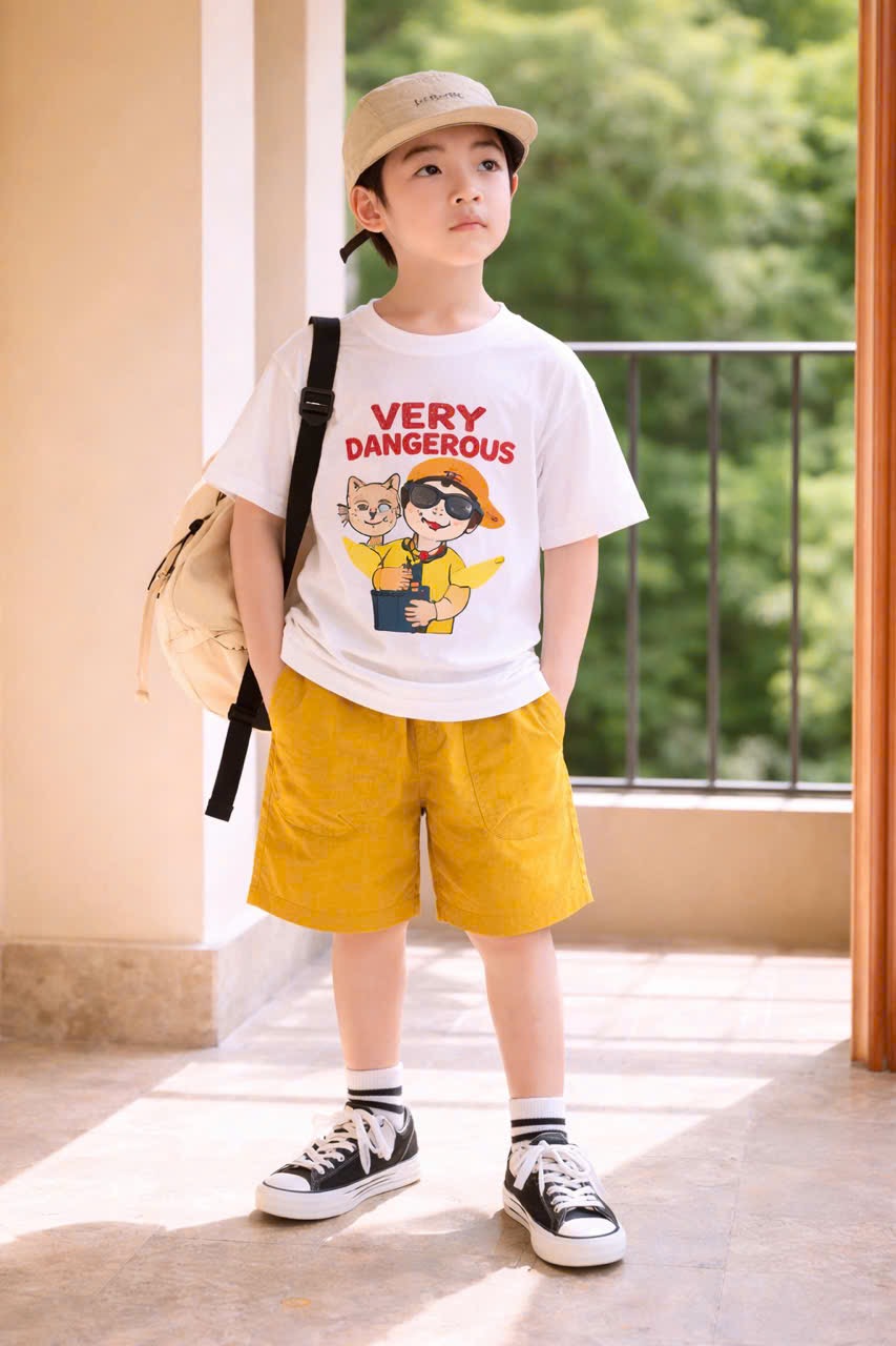 T243 - BỘ ĐÙI BÉ TRAI SIZE ĐẠI ÁO TRẮNG DANGEROUS